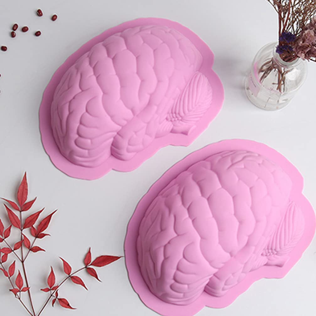 DOITOOL 2PCS Halloween Brain Silicone Molds for Baking - Reusable Cake, Chocolate, Candy & Pudding Molds (8.65x6.48x2.36 Inch) - Perfect for Halloween Parties, Themed Desserts, and Spooky Treats