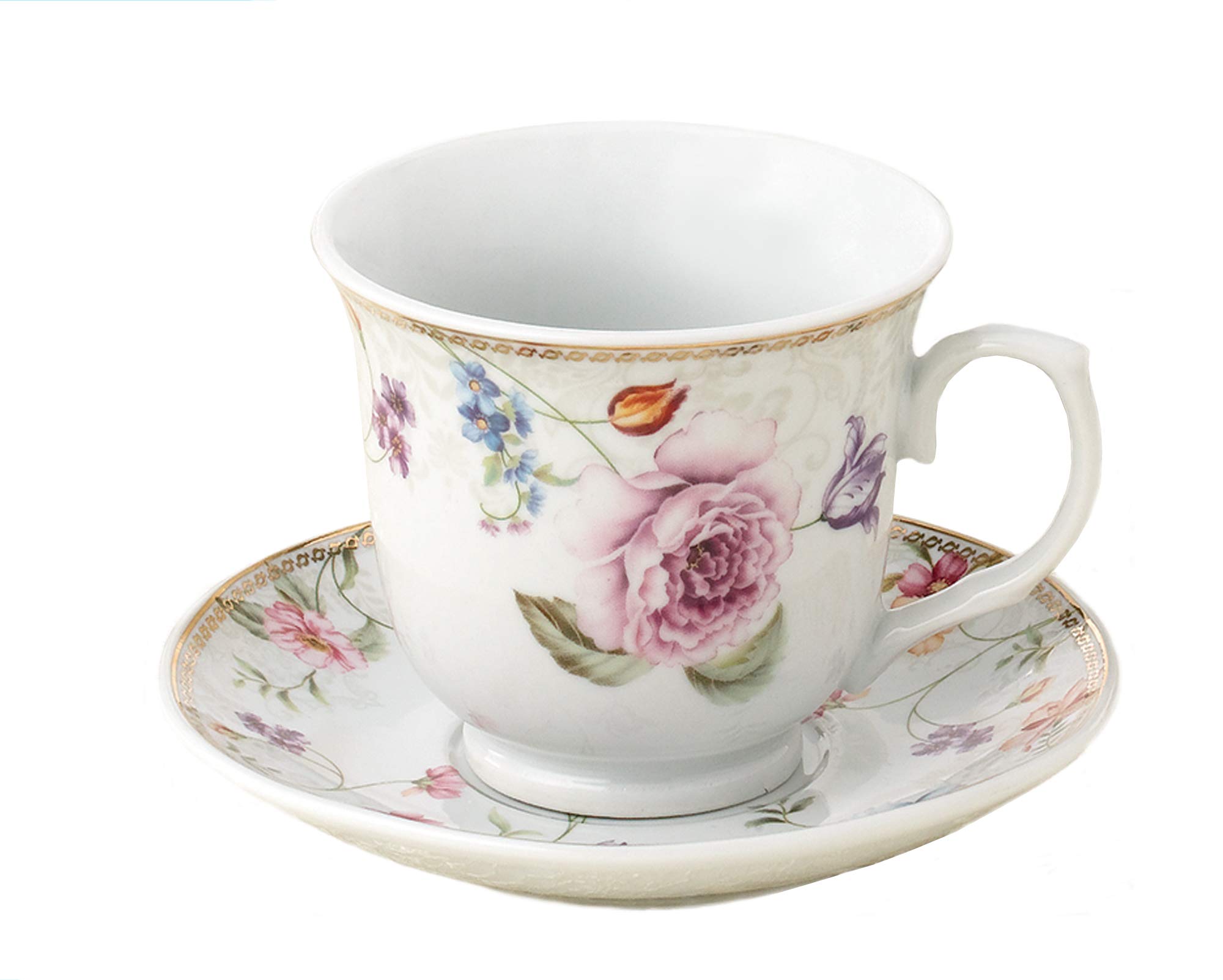 Lorren Home Trends 230-2020 Purple Cups and Saucers Set - Elegant Tea & Coffee Serving for Home, Office, and Gifts