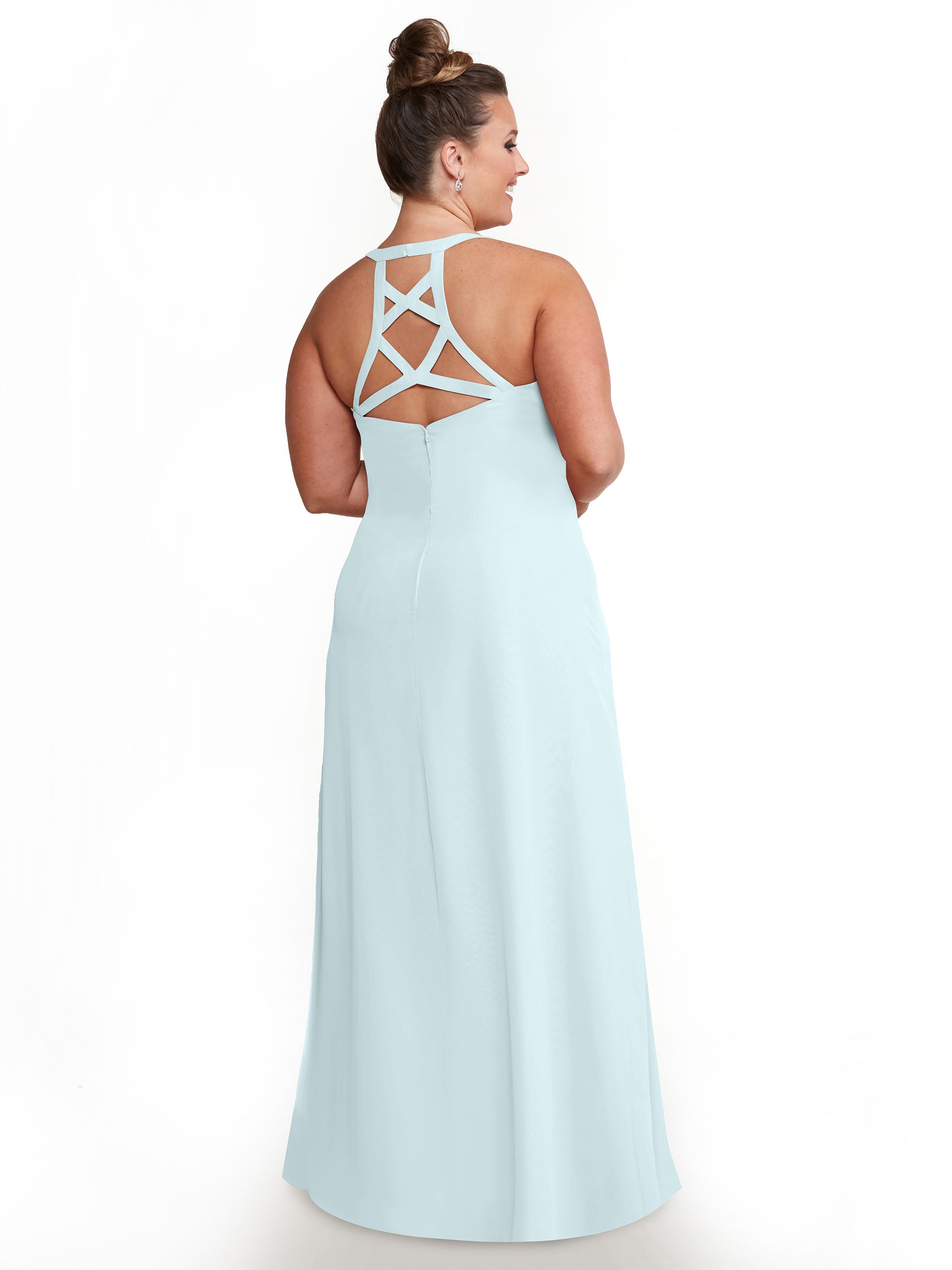 Elegant 80150 Chiffon A-Line Bridesmaid Dress with Plunging V-Neck & Intricate Back Detail - Perfect for Weddings, Formal Events & Special Occasions
