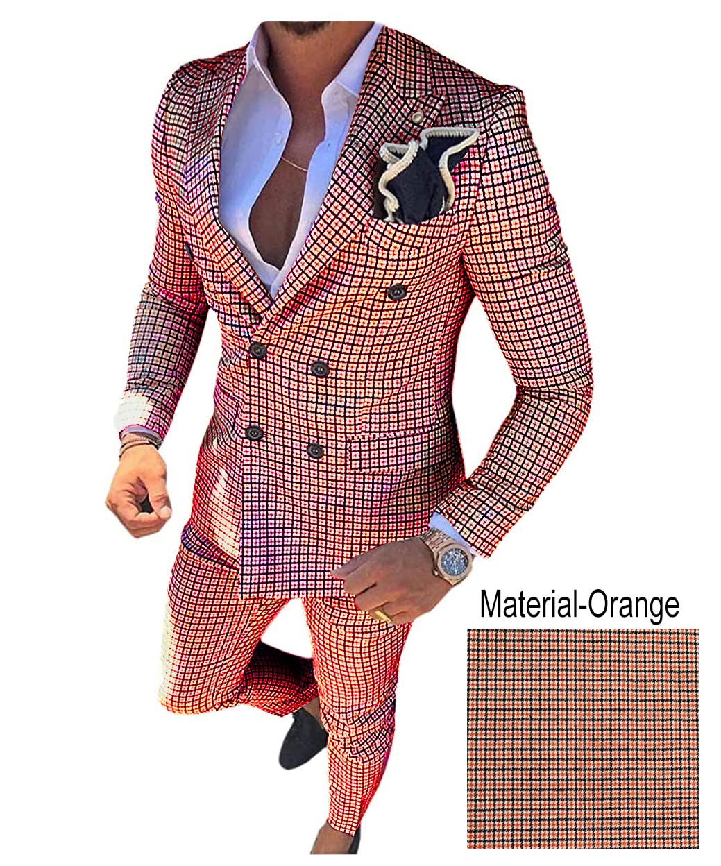 Men's Slim Fit Double Breasted Plaid Suit Set (Blazer & Pants) - Wedding Groomsmen & Formal Occasions | Business, Party & Special Events Attire