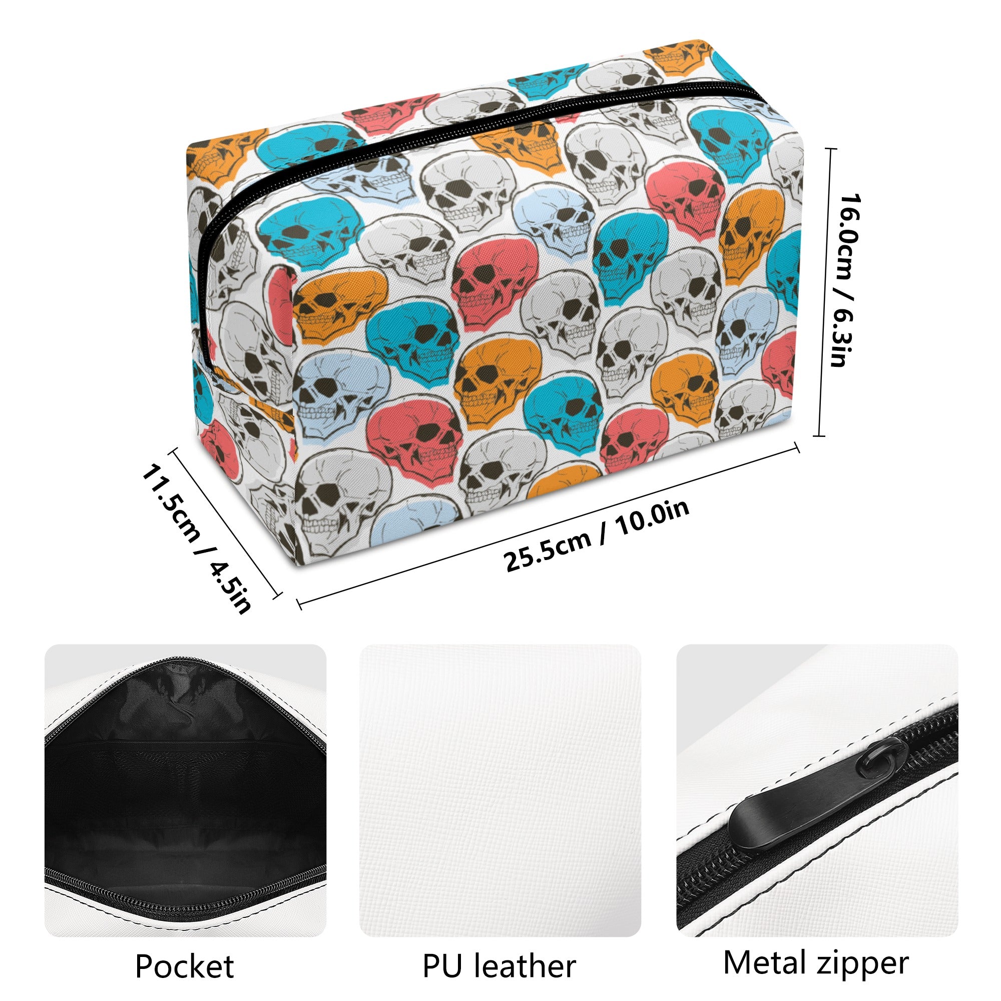 Stylish Skull Print Leather Makeup Bag for Women - Gothic Travel Cosmetic Pouch, Perfect for Halloween, Parties & Everyday Use