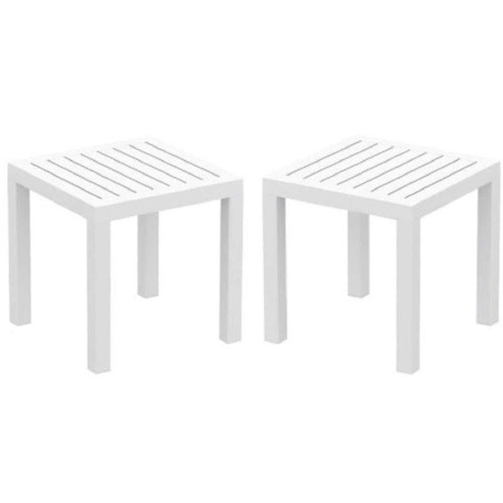 White 2-Piece Square Resin Patio Side Table Set by Home Square - Perfect for Outdoor Lounging, Poolside Relaxation & Garden Decor