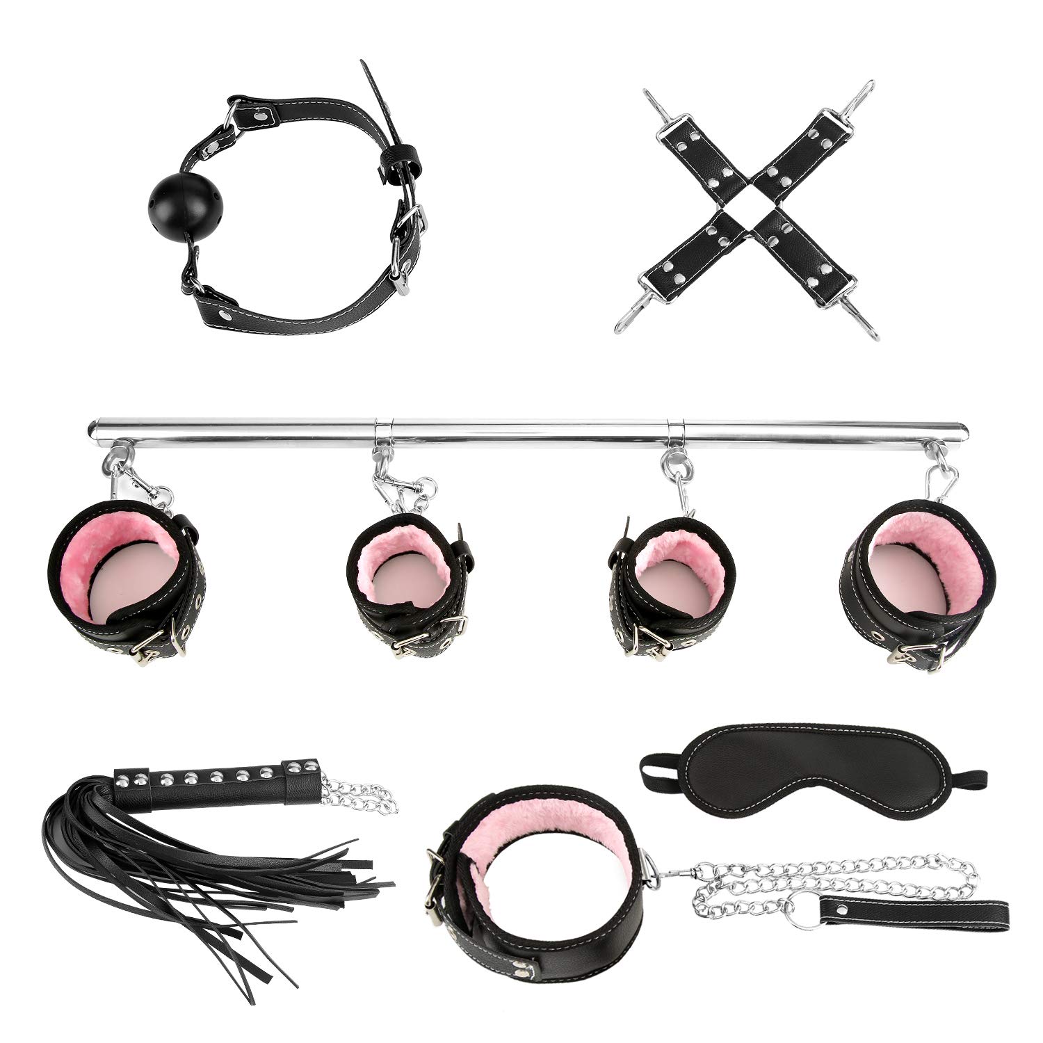 Premium BDSM Bondage Kit for Couples - Adjustable Spreader Bar with Pink Cuffs, Leather Flogger, Blindfold & Ball Gag - Sex Restraint Toys for Women & Men - Perfect for Bedroom Play, Roleplay & Sensual Exploration