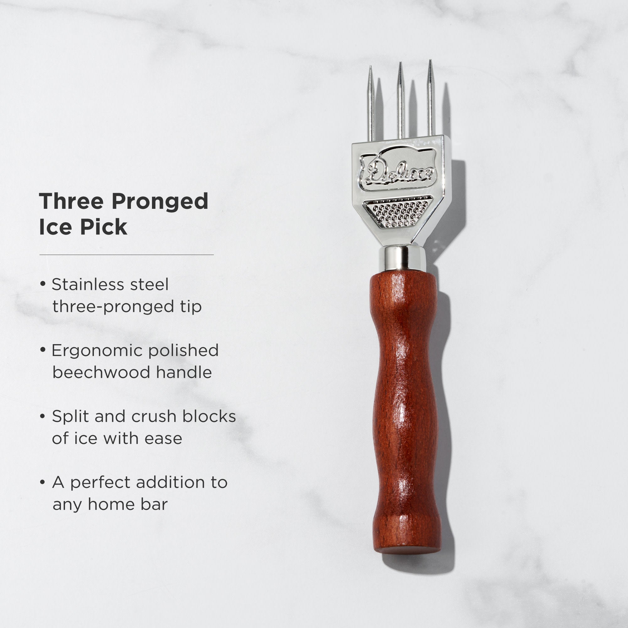 Premium Stainless Steel Ice Pick with 3 Prongs - Heavy Duty Ice Chipper for Cocktails, Bartending & Kitchen Use