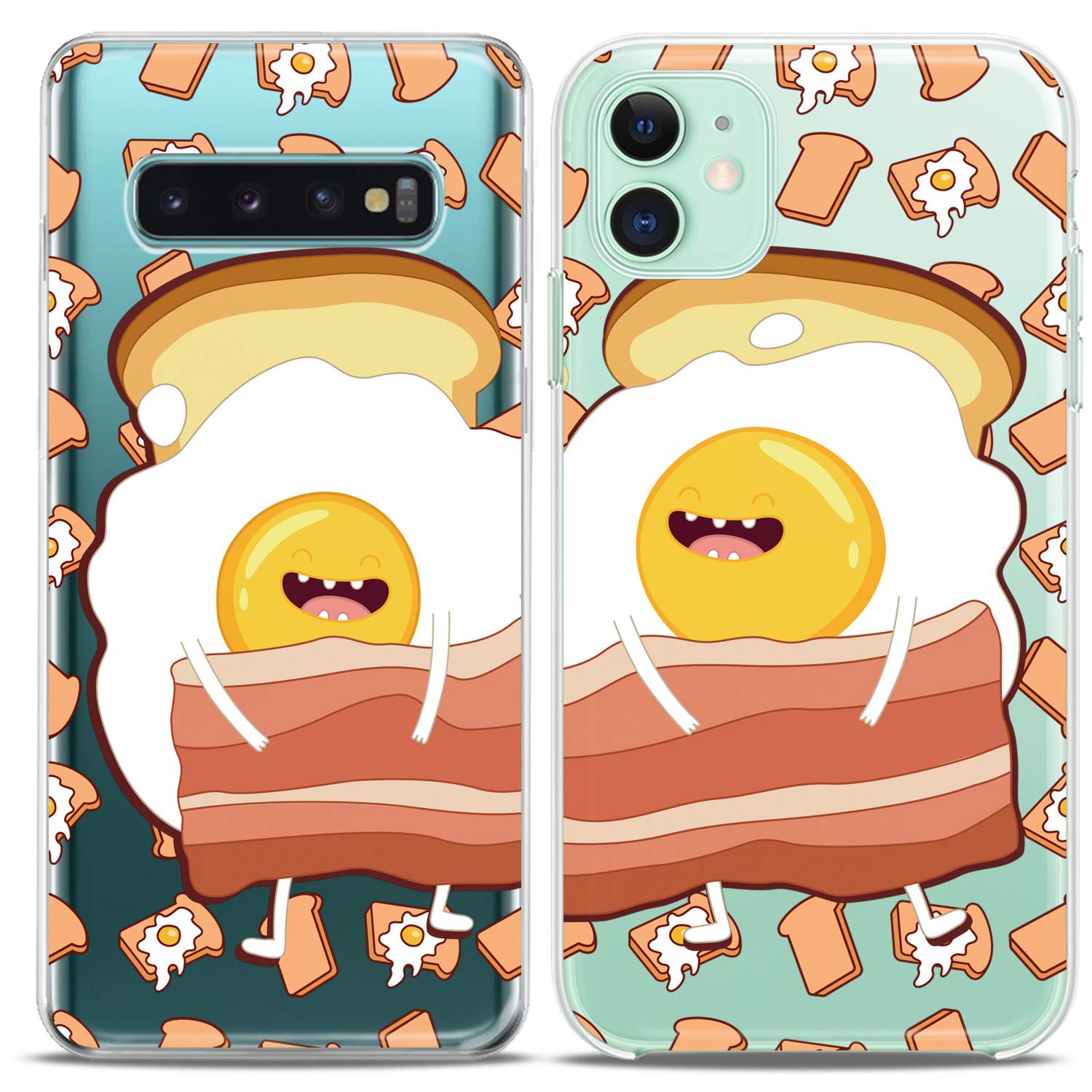 Matching Couple Phone Cases for iPhone 16/15/14/13/12/11 Pro Max/Mini/XS/X/8 Plus/7/Xr/SE - Cute Gudetama Silicone Cover Set - Perfect Gift for Couples, Best Friends & Siblings - Funny Bacon & Egg Design for Everyday Use & Special Occasions