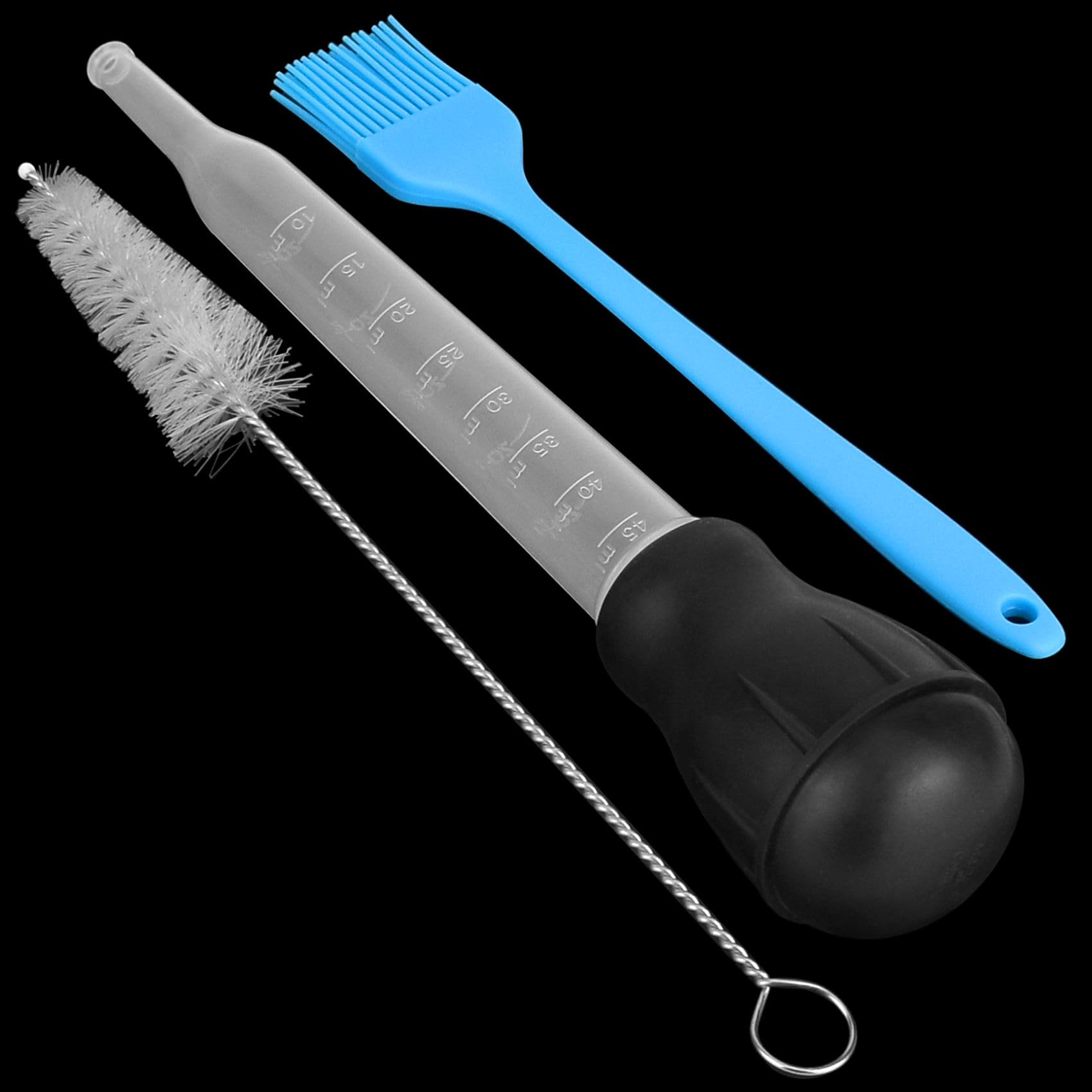 Turkey Baster & Pastry Brush Set - Silicone Basting Syringe & Cleaning Brush for Cooking, Baking, Grilling - Perfect for Basting Turkey, Glazing Pastries, and Kitchen Prep