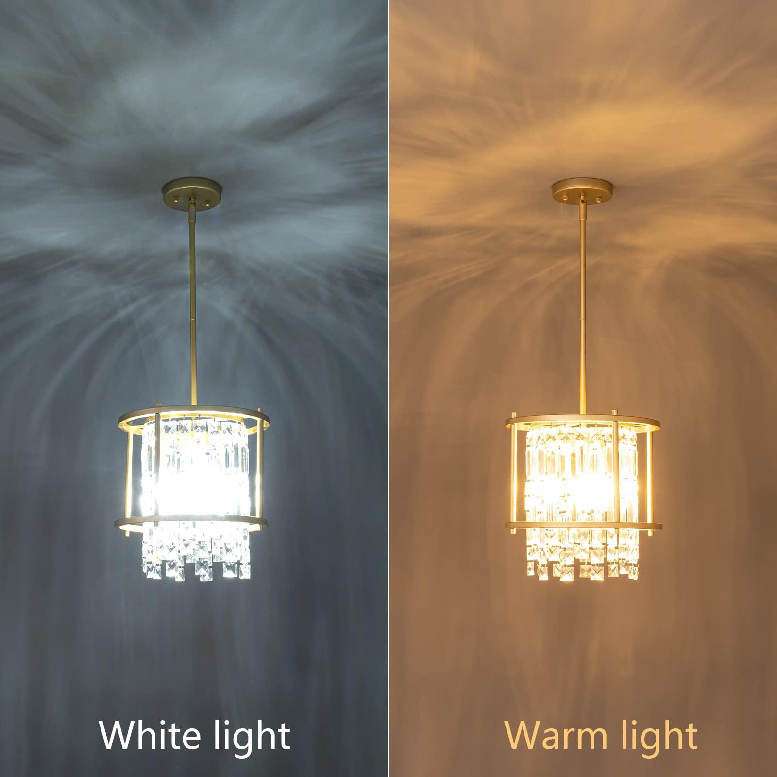 LMQNINE Modern Gold Crystal Pendant Light Fixture - 3-Light Semi Flush Mount Chandelier for Kitchen Island, Dining Room, Hallway, Entryway, Bedroom & Balcony | Elegant Lighting for Home Decor & Interior Design