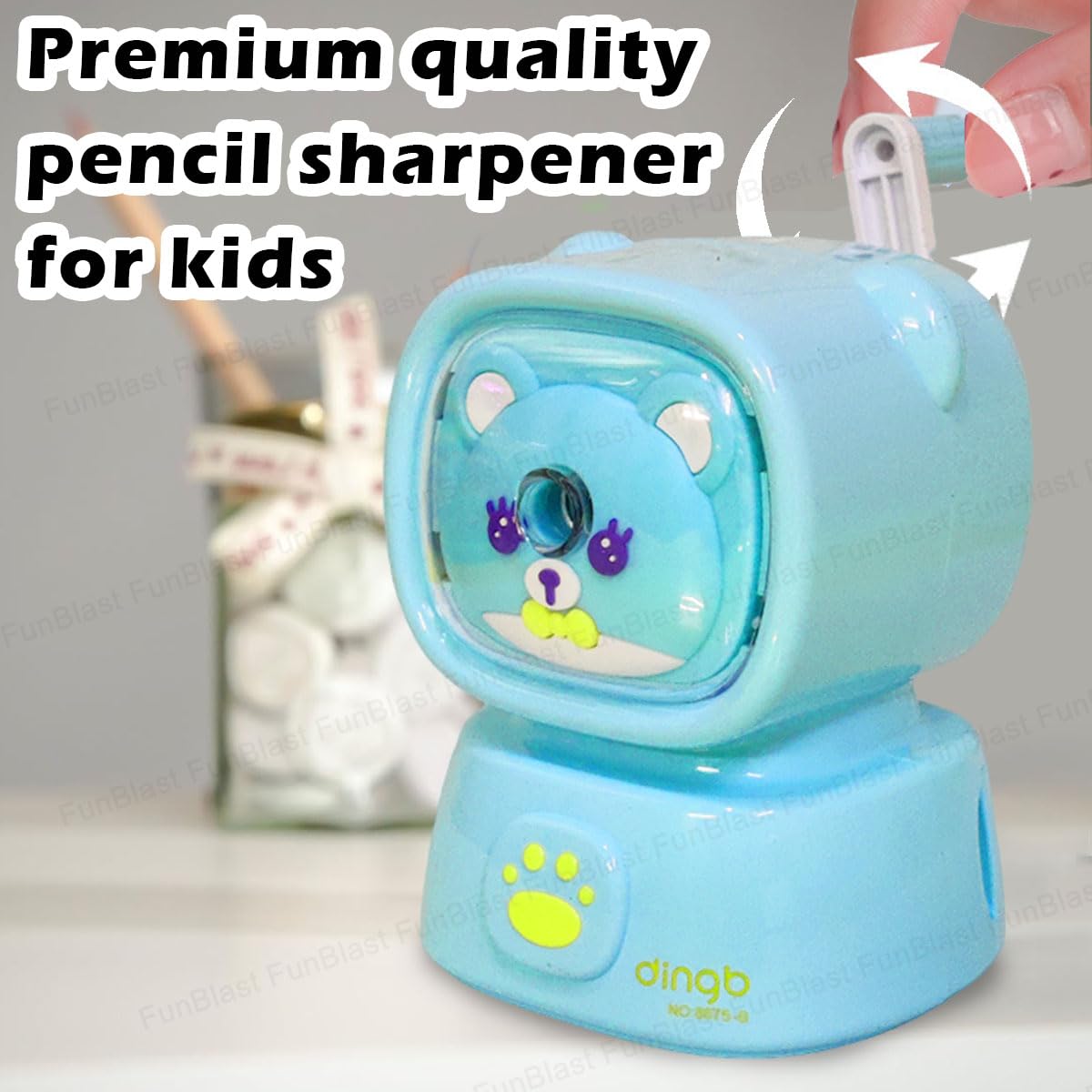 FunBlast Teddy Bear Pencil Sharpener - Cute Electric Tabletop Sharpener for Kids, School & Office Supplies - Perfect Birthday Gift & Return Gift (Sky Blue) - Ideal for Classrooms, Homework & Crafting