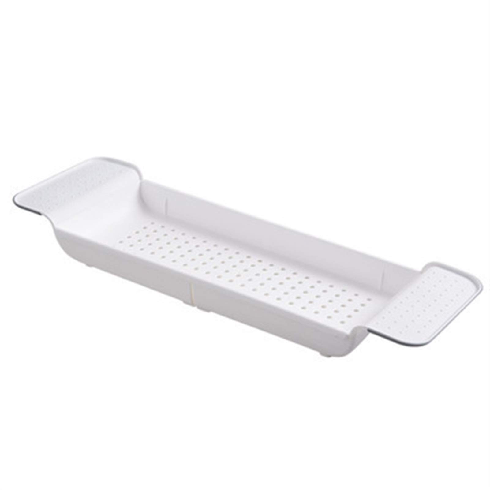 Extendable Bamboo Bathtub Tray - Adjustable Shower Caddy with Wine Glass Holder, Book & Towel Storage - Bathroom Organization Accessories for Relaxing Baths & Spa Days (White)