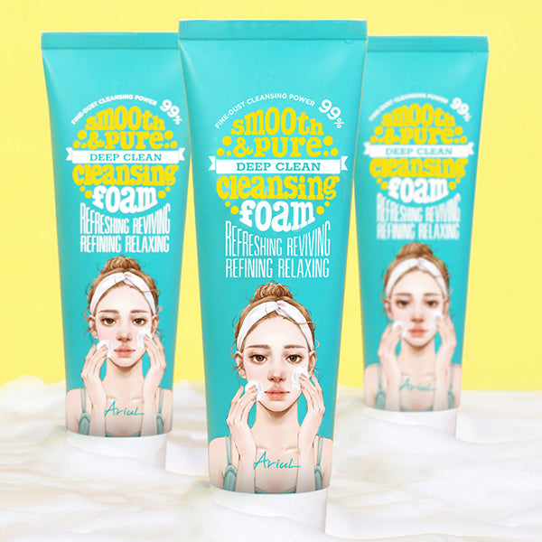 Ariul Smooth & Pure Deep Clean Cleansing Foam 80ml - Gentle Korean Face Wash for Oily & Acne-Prone Skin | Daily Skincare Routine, Makeup Removal & Pore Cleansing
