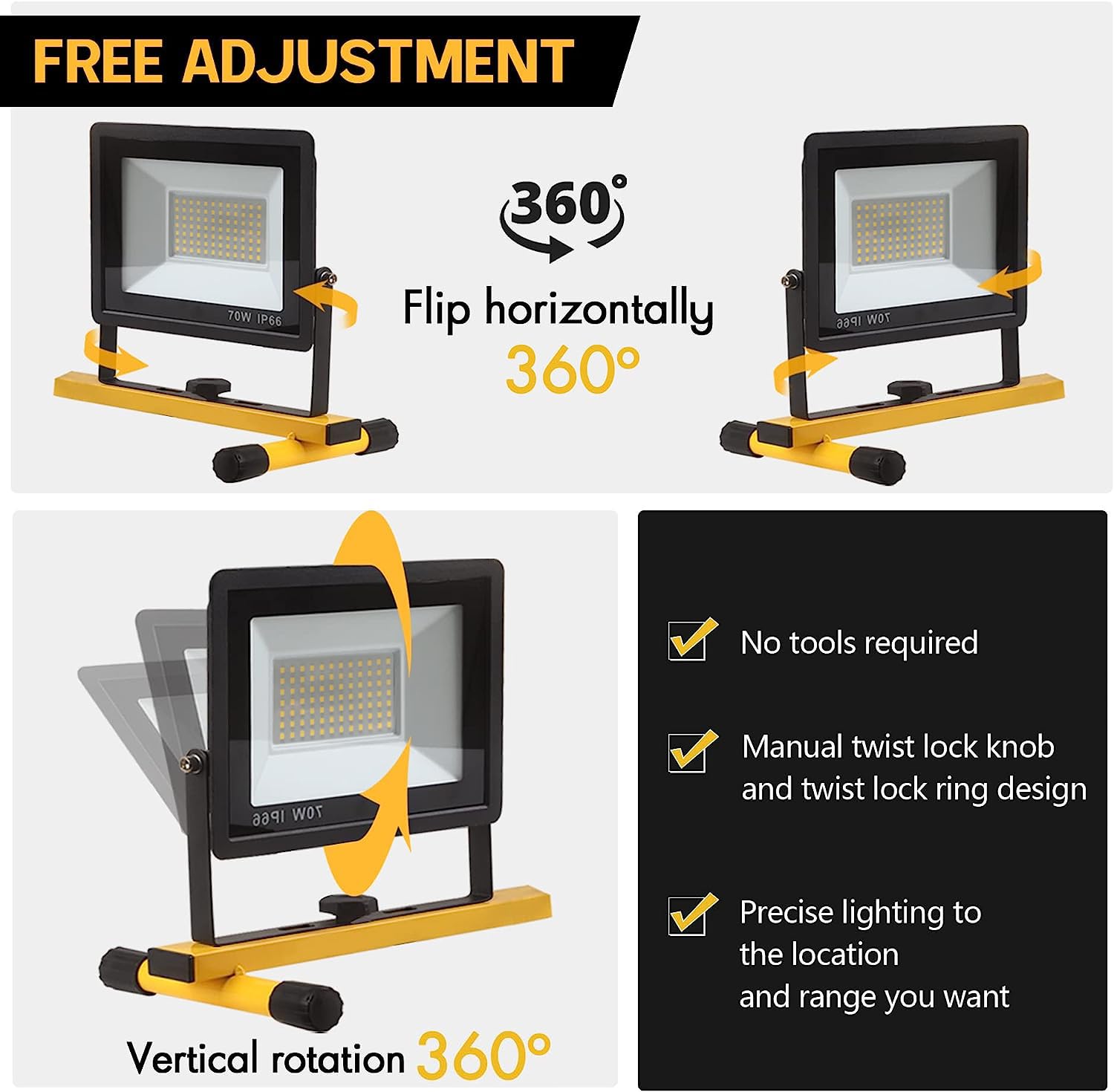 21000 Lumen LED Work Light with Adjustable Stand - 2 Head Portable Workshop Light with Foldable Tripod, Waterproof Construction & Individual Switches (6500K Daylight) - Perfect for Construction Sites, Auto Repair, and Outdoor Projects