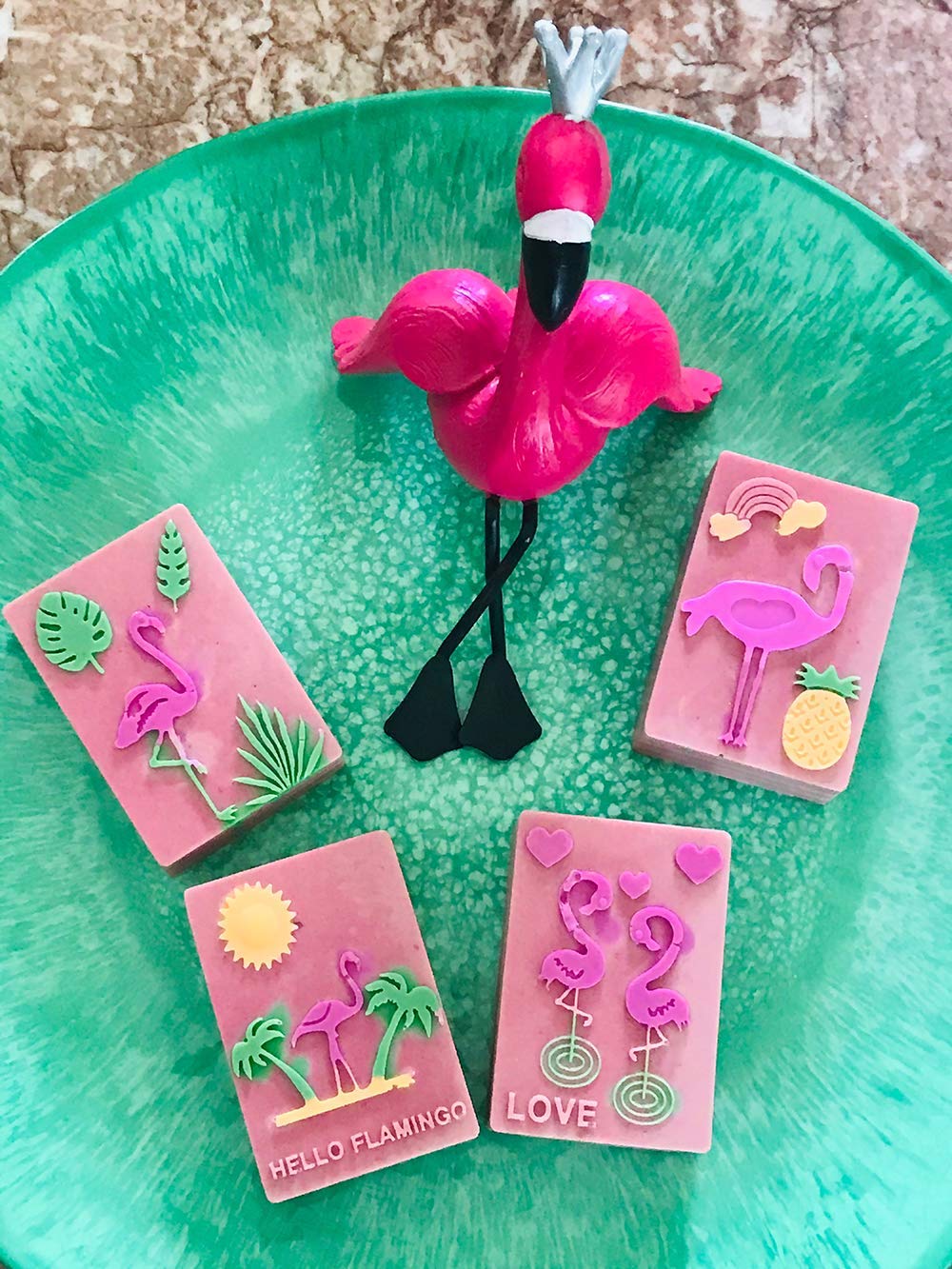 6-Cavity Tropical Hawaiian Silicone Soap Mold Set - Flamingo, Palm Leaves, Pineapple & Cactus Designs for DIY Handmade Soap Making, Candle & Resin Crafts - Perfect for Beach-Themed Bathroom Decor & Gift Making