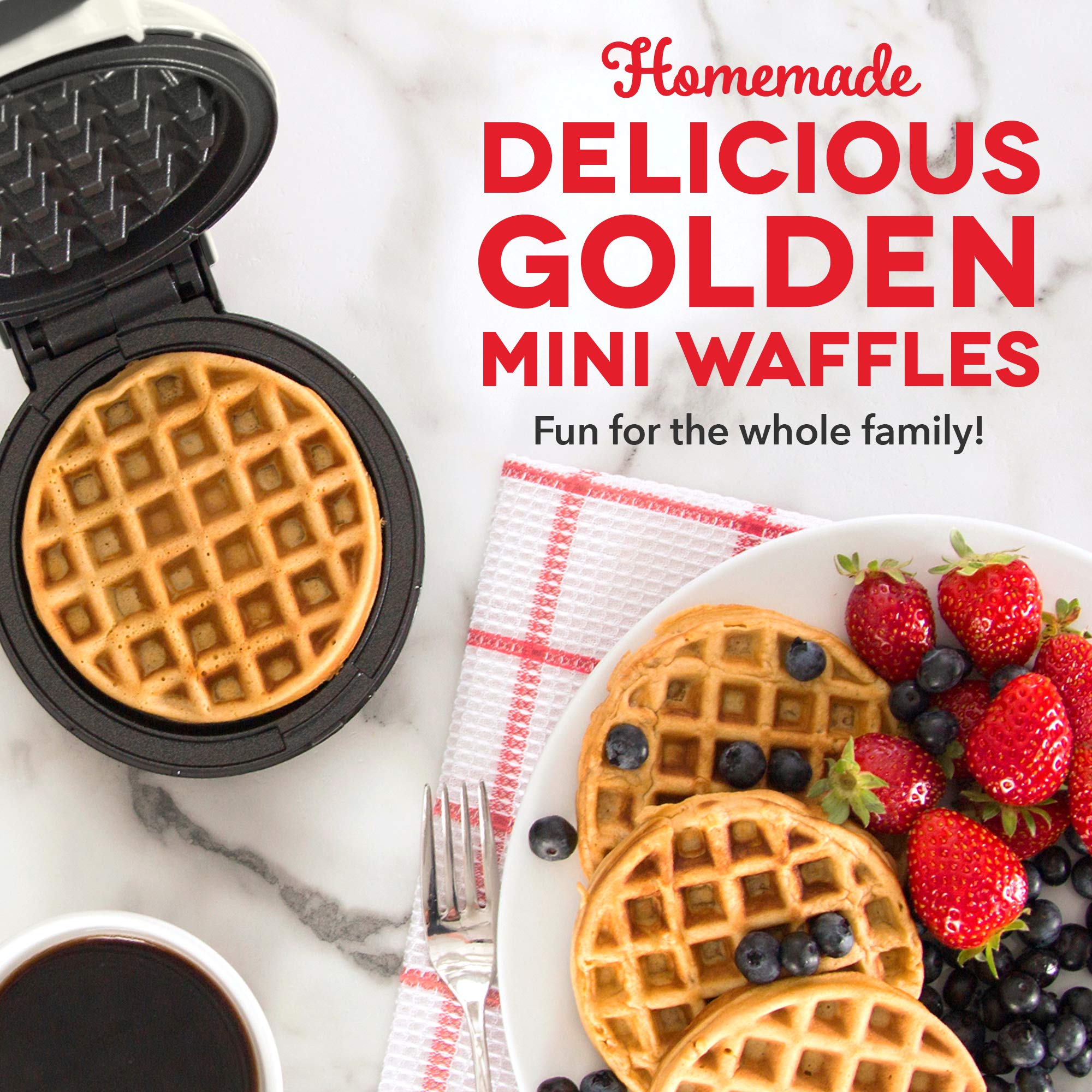 DASH Mini Waffle Maker with Recipe Book - Compact Personal Waffle Iron for Quick Breakfast, Snacks & Desserts - Perfect for Kids, Dorms, Offices & Small Kitchens
