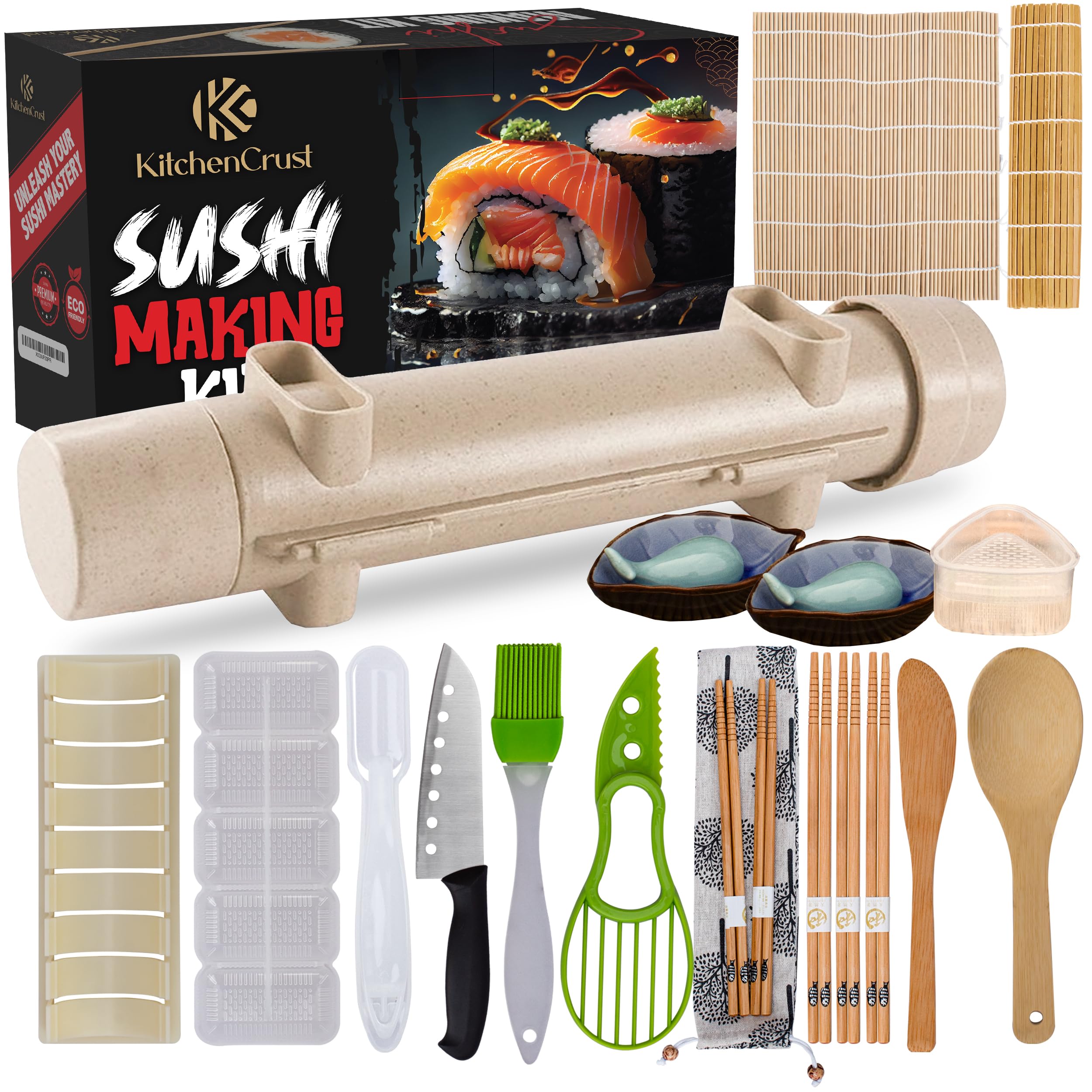 **22-in-1 Sushi Making Kit for Beginners – Sushi Bazooka, Roller, Bamboo Mat, Avocado Slicer, Knife, Mold, Chopsticks & Sauce Dishes – Perfect for Home Cooking, Parties & Japanese Cuisine Lovers**
