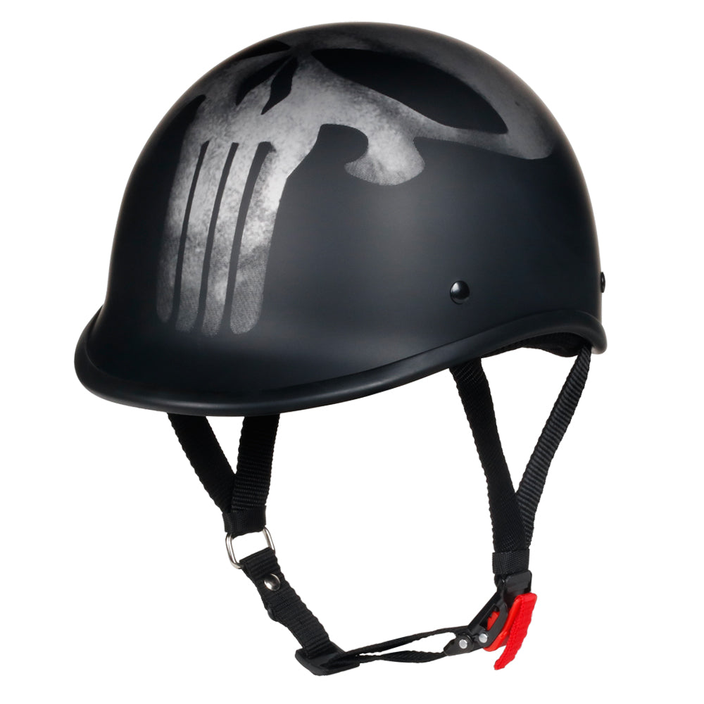 Punisher Polo Helmet - Motorcycle Half Helmet for Men & Women - Lightweight DOT Approved for Safety - Perfect for Cruiser, Chopper, and Street Bikes