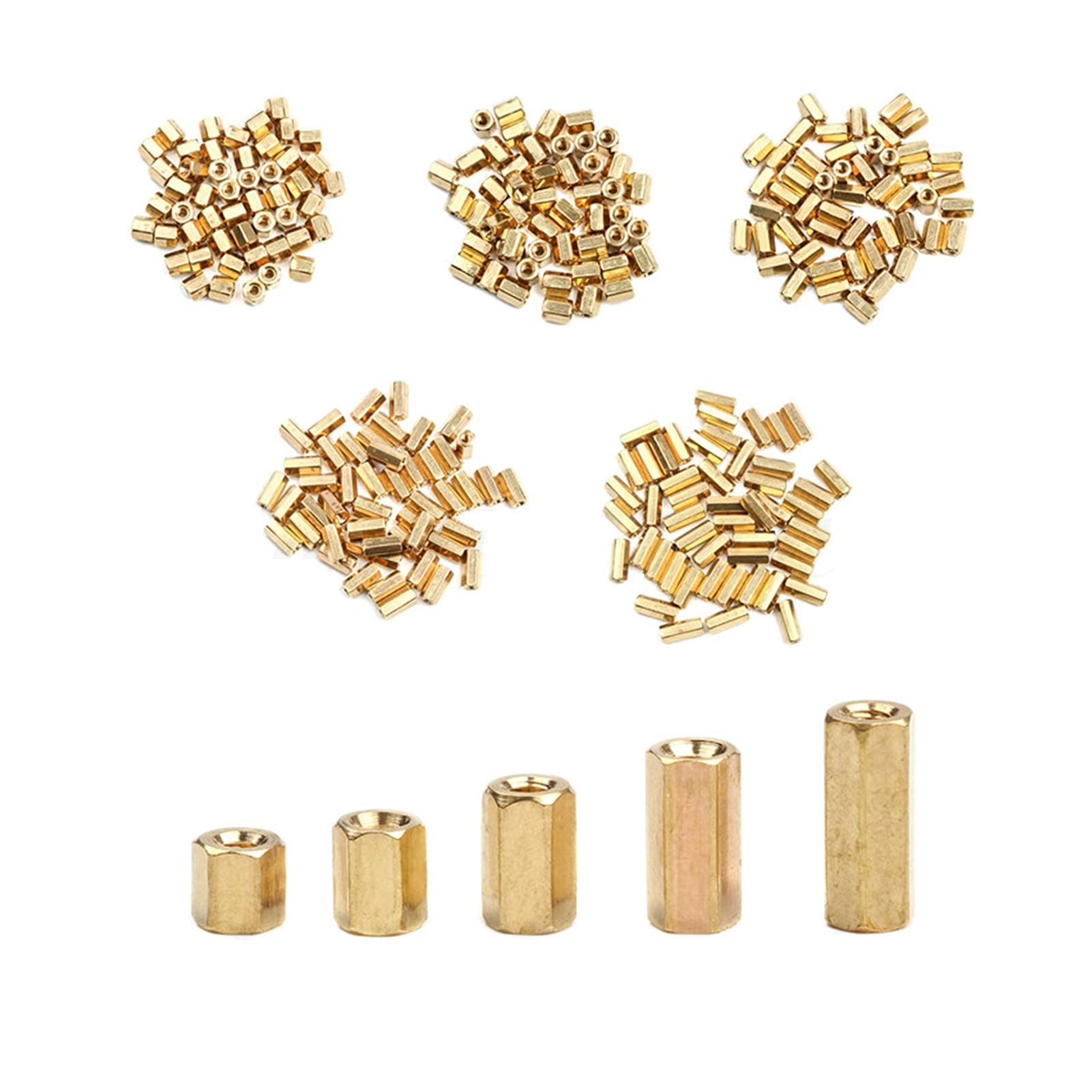 KOVNOVI Hex Nut Standoff Spacer Kit - 50pcs M2.5 Brass Female Threaded PCB Motherboard Mounting Hardware (5/6/8/10/12mm) - Perfect for Circuit Board Assembly, 3D Printing & Electronics Projects