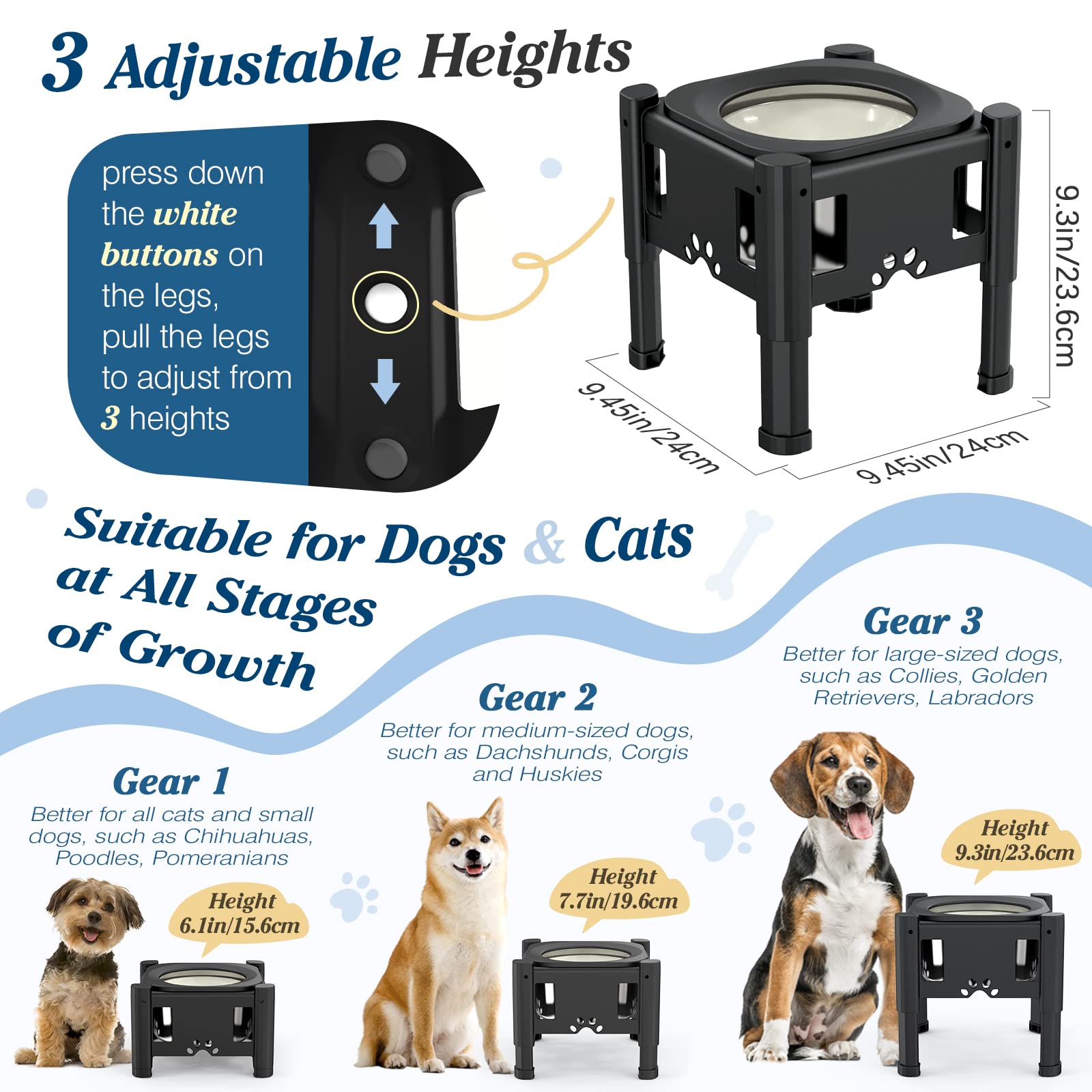**Lewondr 80OZ Adjustable Elevated Dog Bowl Stand - No Spill Slow Feeder Water Bowl for Small, Medium & Large Dogs - Perfect for Indoor & Outdoor Use**
