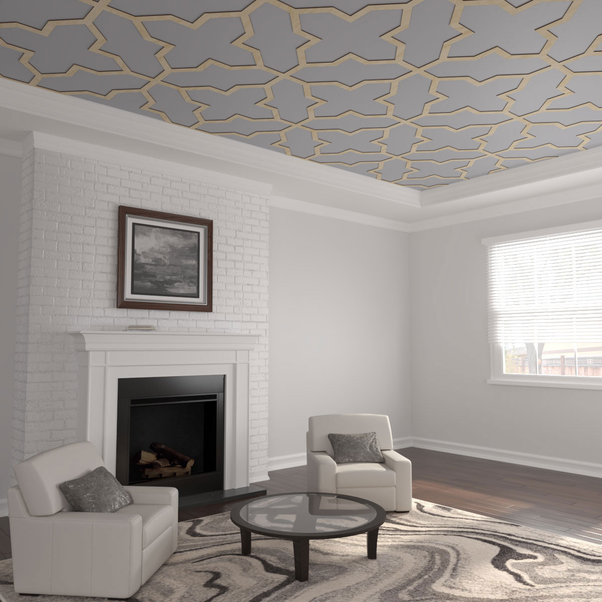Laird Decorative Fretwork Wood Ceiling Panels - Handcrafted Wooden Ceiling Tiles for Home & Office Decor - Perfect for Living Rooms, Bedrooms, and Commercial Spaces