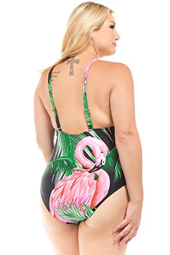 TD Collections Women's One Piece Flamingo Print Swimsuits - Sexy U Neck Bathing Suits with Tummy Control - Perfect for Beach Vacations, Pool Parties & Summer Getaways