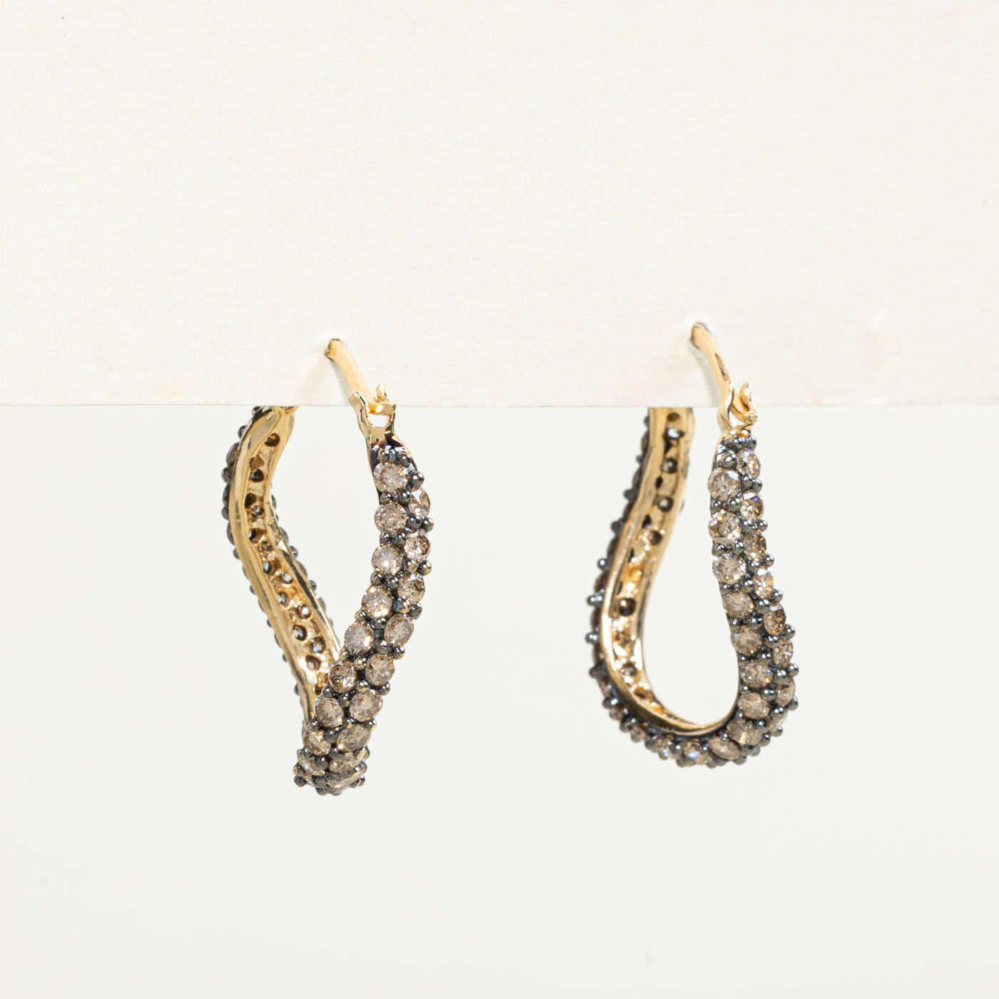 14K Yellow Gold Diamond Wavy Hoop Earrings for Women - 1.98 Carat Total Weight (ctw) | Elegant Dangle Earrings for Parties, Weddings & Everyday Wear