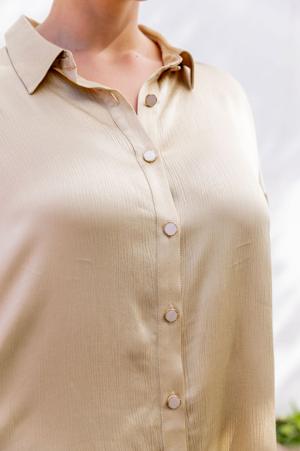 Luxury Gold Jade Satin Shirt for Women - Elegant Blouse for Party, Wedding & Evening Wear