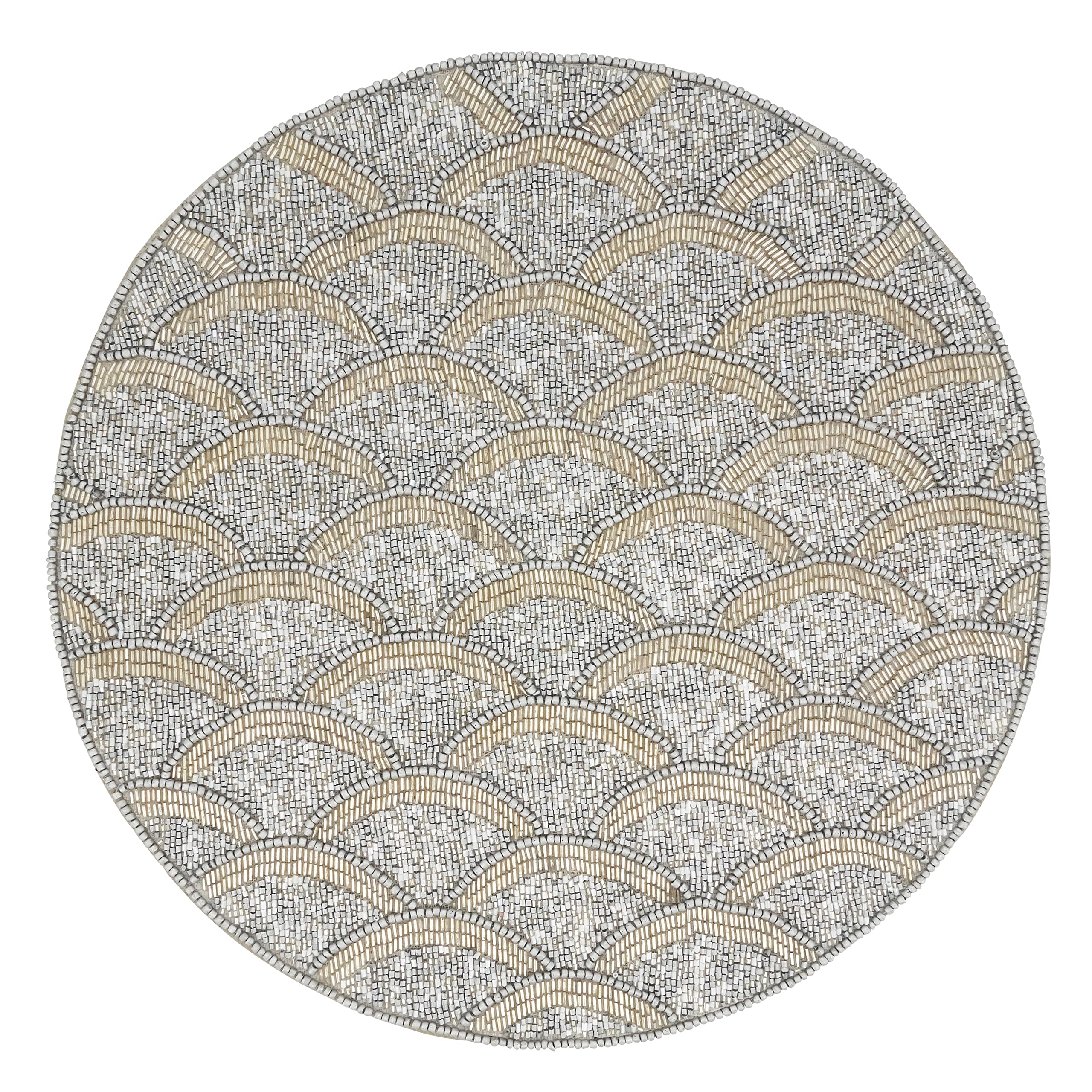 SARO LIFESTYLE Beaded Scallop Placemats Set of 4 - Silver 15 Inch Round Table Mats for Dining, Wedding, Party Decor - Premium Beaded Home Decor (1260.S15R)