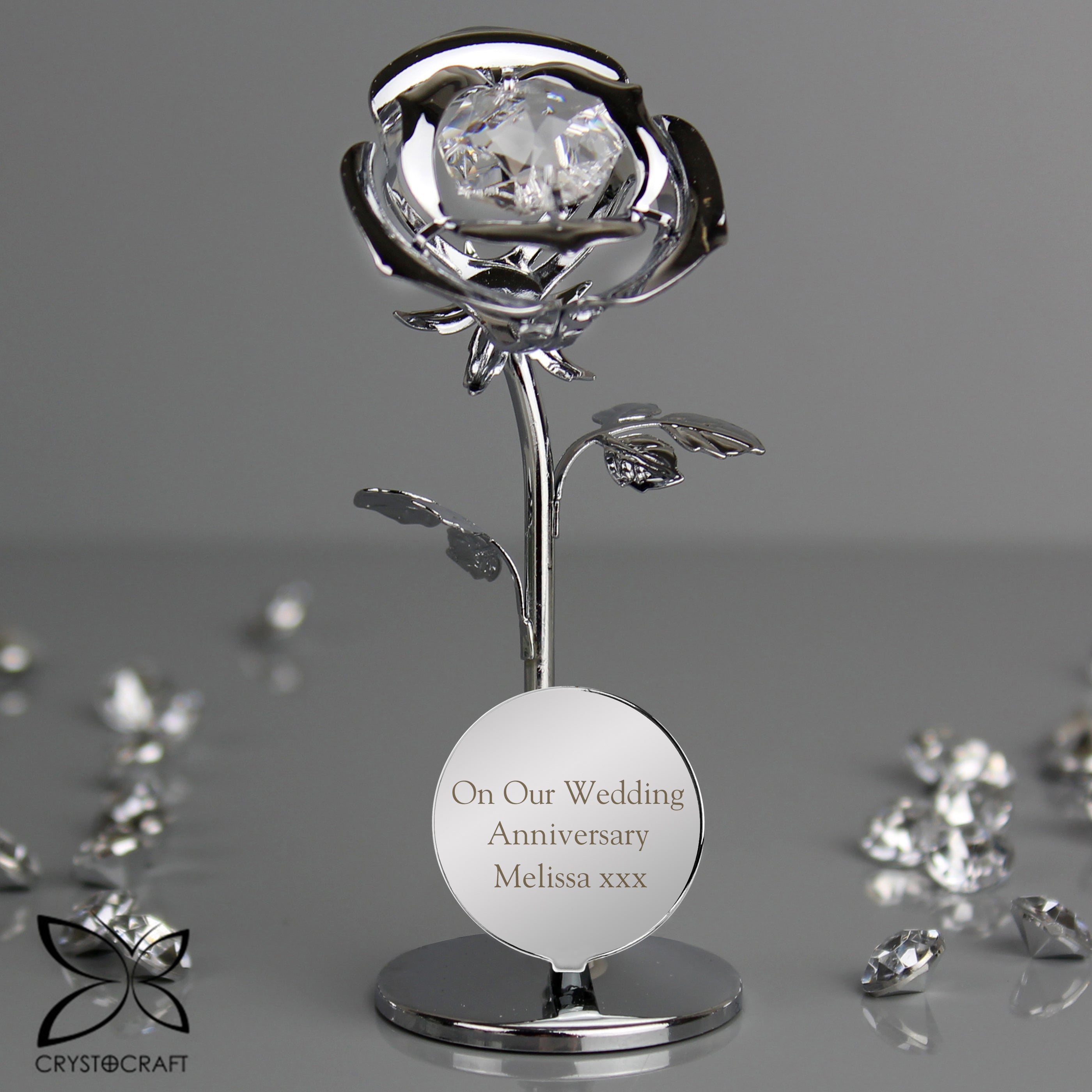 Personalized Free Text Crystocraft Rose Ornament with Genuine SWAROVSKI® Crystals - Elegant Home Decor, Wedding Gift & Anniversary Keepsake for Romantic Occasions
