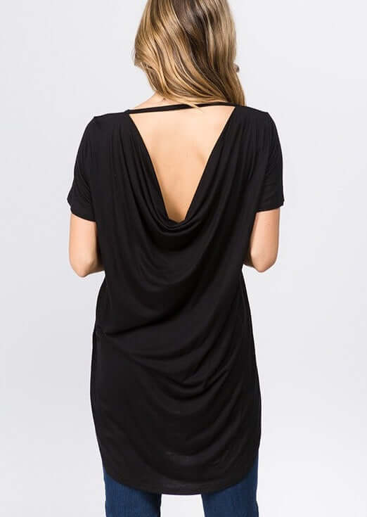 High Low Back Drop Tunic Tee - Stylish Women's Fashion Top Made in USA - Perfect for Casual Wear, Office Outfits & Date Nights