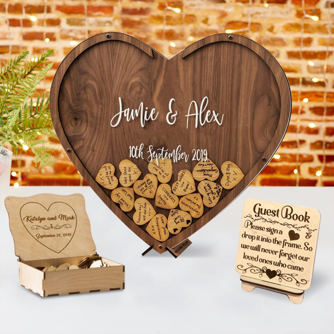 Personalized Heart Wedding Guest Book Alternative - Unique Guest Book Frame with Hearts for Wedding Reception Decorations - Perfect for Bridal Showers, Anniversaries, and Romantic Events