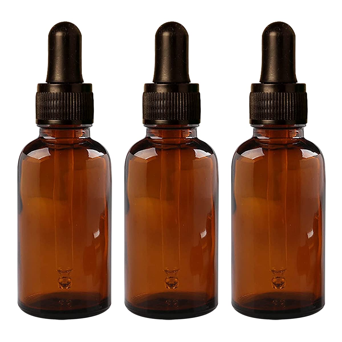 30ml Amber Round Empty Glass Bottle with Glass Dropper & Black Silicone Teat - Refillable, Leak Proof Essential Oil Bottles for Aromatherapy, Perfume Making (Pack of 3) - Perfect for DIY Blends, Travel & Home Storage