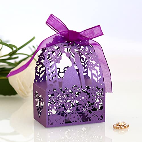 50pcs Elegant Laser-Cut Wedding Favor Boxes - Bride & Groom Candy Gift Boxes for Weddings, Baby Showers & Parties - Gold Princess-Themed Decorations - Perfect for Wedding Favors, Bridal Showers & Special Events
