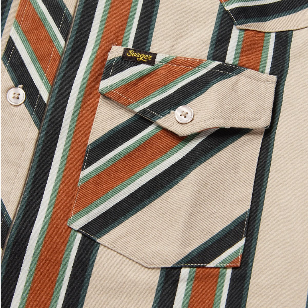 Seager Amarillo Short Sleeve Shirt - Stone Stripe Casual Button Down for Men | Perfect for Office, Travel & Outdoor Activities