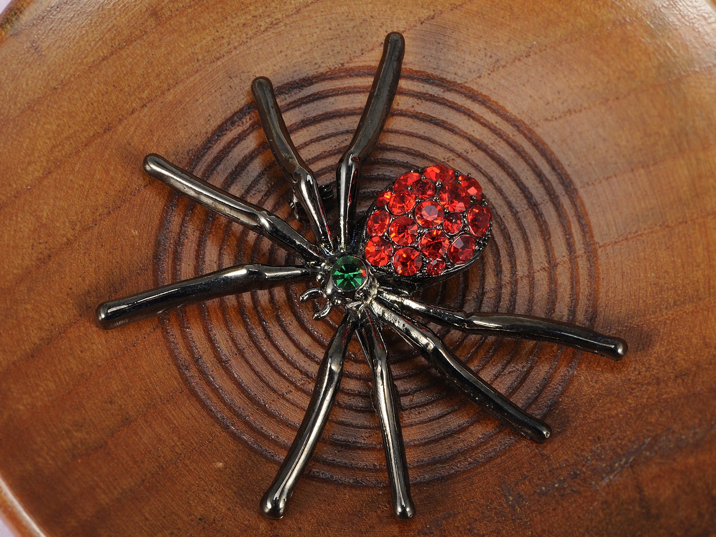 Alilang Gunmetal Tone Red Rhinestone Gothic Halloween Spider Brooch Pin - Perfect for Costume Accessories, Gothic Fashion & Spooky Party Decor