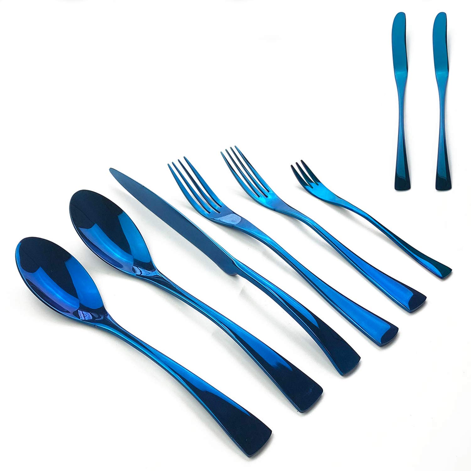Premium 26-Piece Mirror Polished Blue Flatware Set - 18/10 Stainless Steel Cutlery for 4 People (Forks, Spoons, Knives) - Heavy Duty Camping & Dinnerware Utensils - Perfect for Outdoor Picnics, RV Trips & Elegant Dining