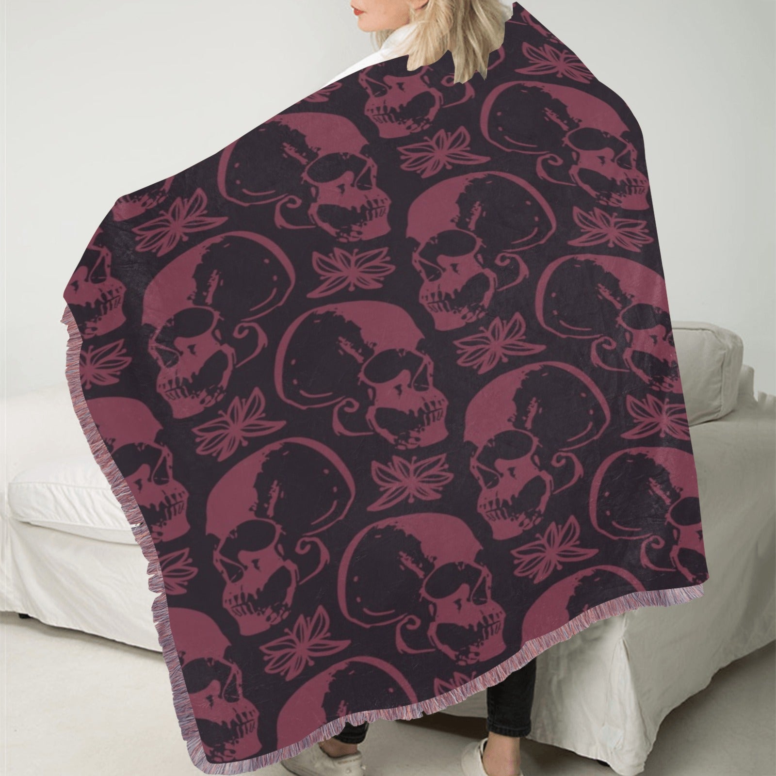 Purple Skulls Ultra Soft Pink Fringe Blanket - 60x80 Inch Cozy Throw for Bed, Sofa & Outdoor Use - Perfect for Home Decor, Gifts and Camping