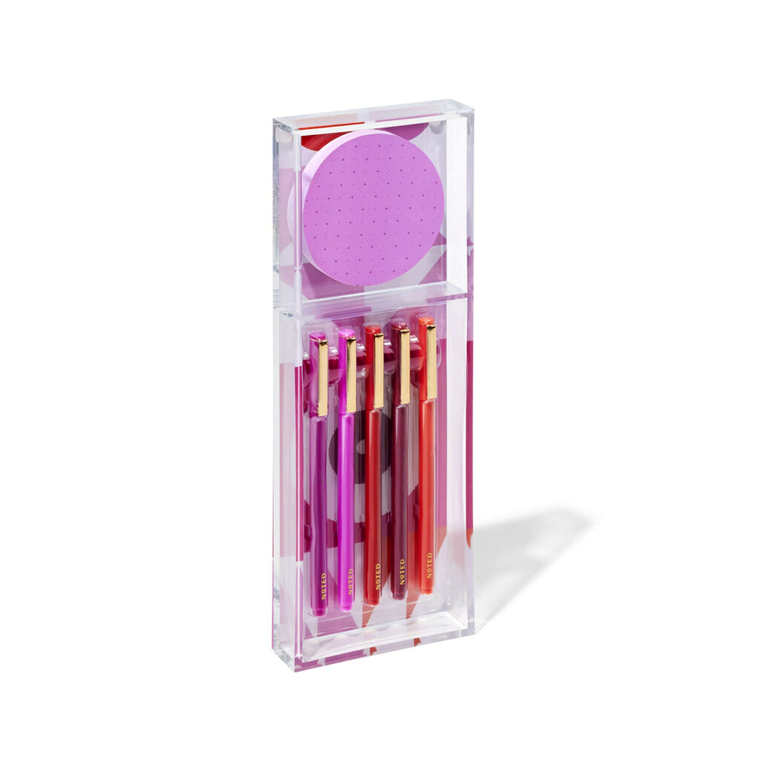 Post-it Printed Notes Gift Box with Acrylic Tray - 100 Round Sticky Notes & 5-Pack Pens in Warm Colors - Perfect for Office Organization, Study Notes & Creative Planning (NTD-TRAY-36-H)