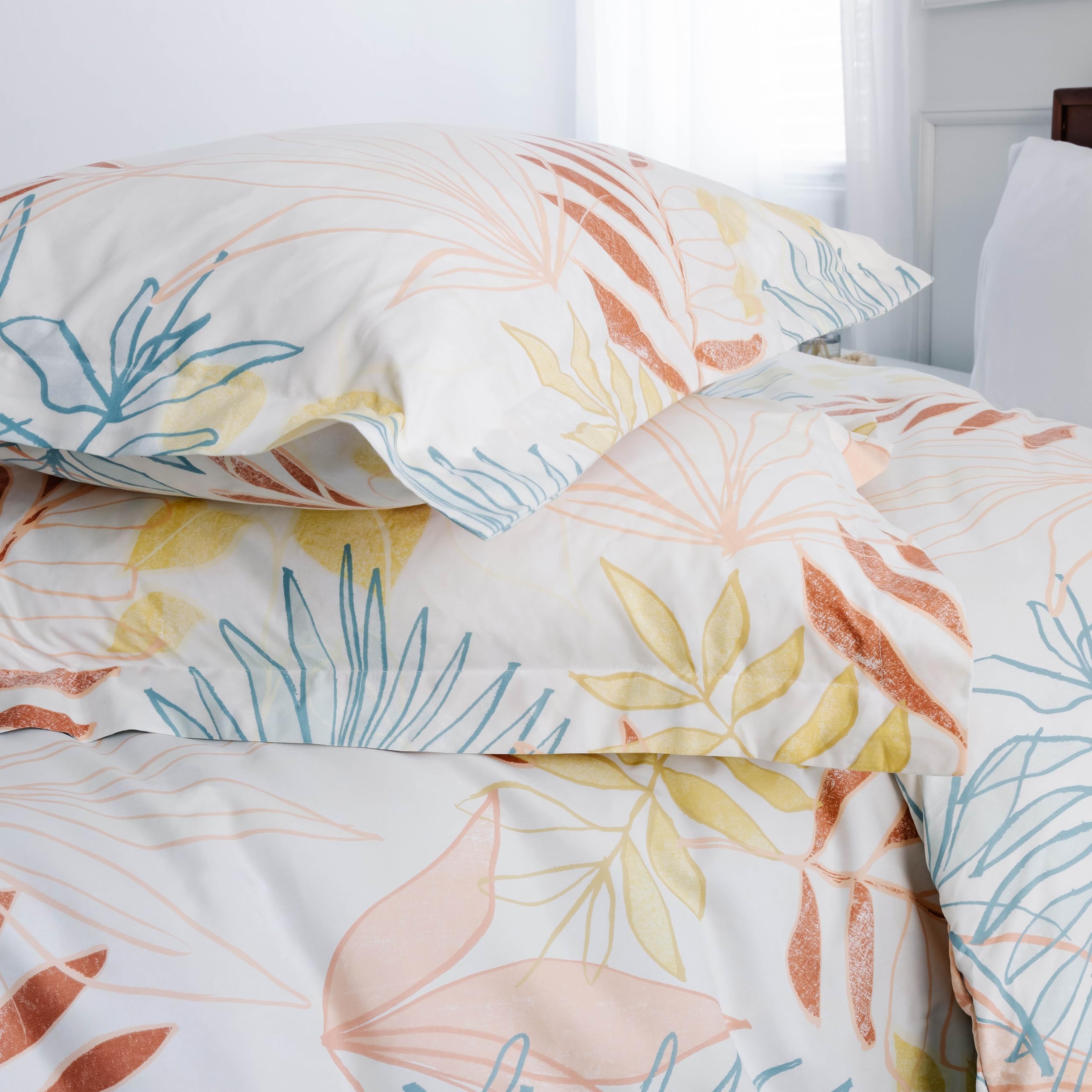 SouthShore FINE LIVING Tropic Leaf Collection - Premium Soft Wrinkle & Stain Resistant King/California King Duvet Cover Set | Luxury Bedding for Tropical & Coastal Bedroom Decor
