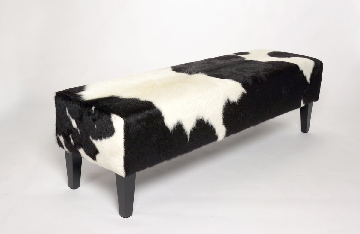Premium Cowhide Ottoman with Sturdy Wood Legs - 59
