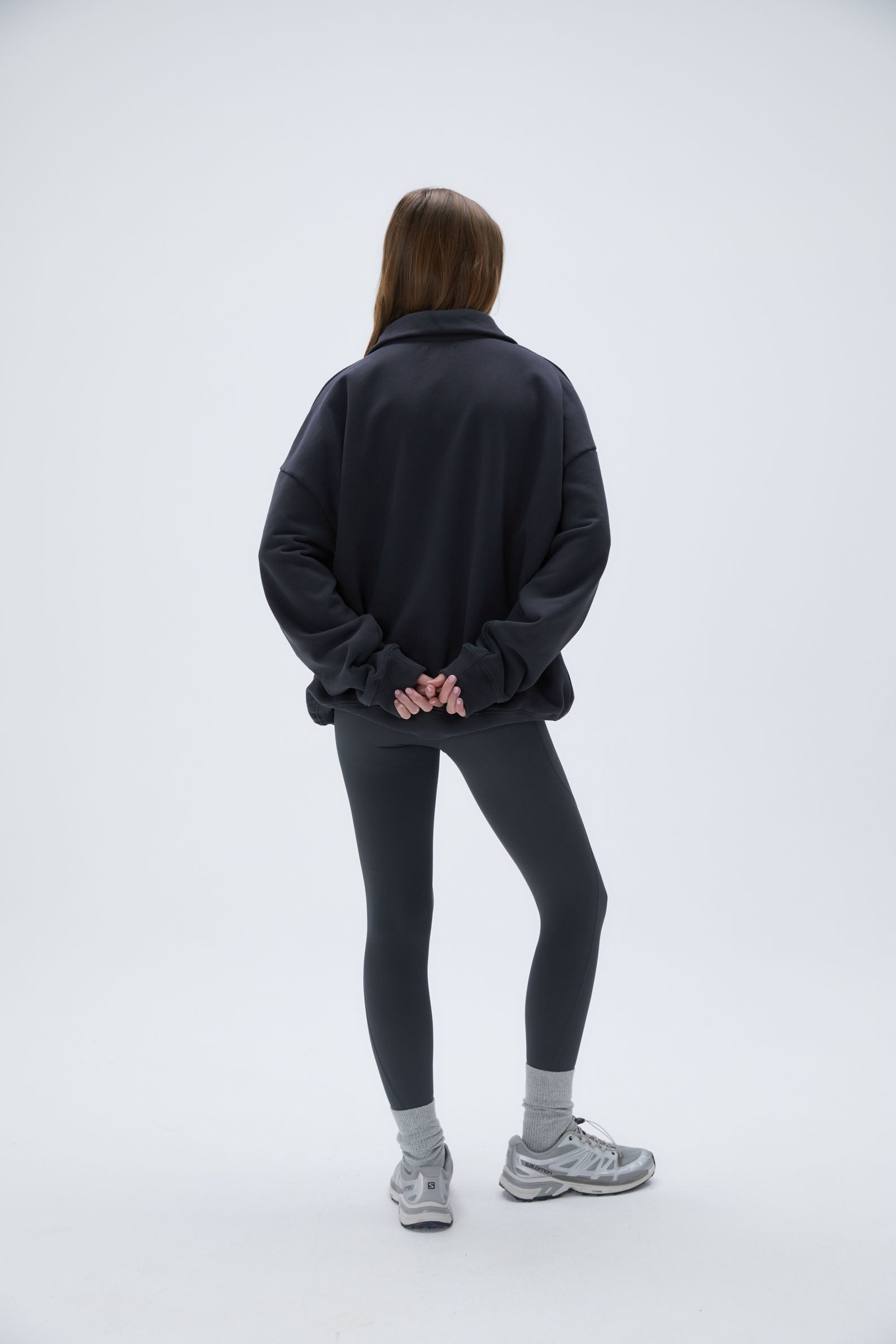 Oversized Funnel Neck Zip-Up Sweatshirt for Women - Graphite Grey | Cozy Casual Pullover for Fall & Winter | Perfect for Lounge, Travel, and Streetwear Fashion