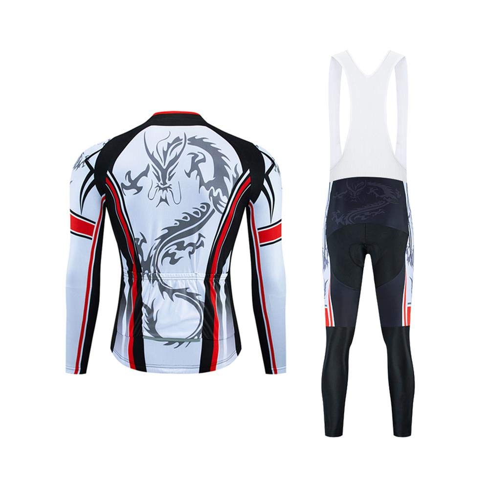 **Men's Pro Cycling Jersey Set - Long Sleeve Quick Dry Bike Jacket & Bib Shorts with 9D Padding - High Performance Bike Clothing Kit for Road & Mountain Biking**