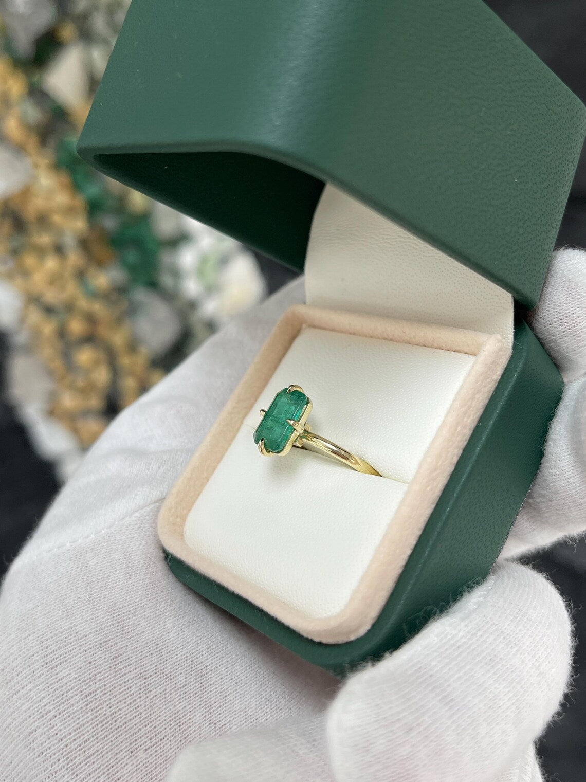 1.90 Carat Natural Dark Green Emerald Cut Solitaire Ring - Elegant Fine Jewelry for Engagement, Wedding & Special Occasions