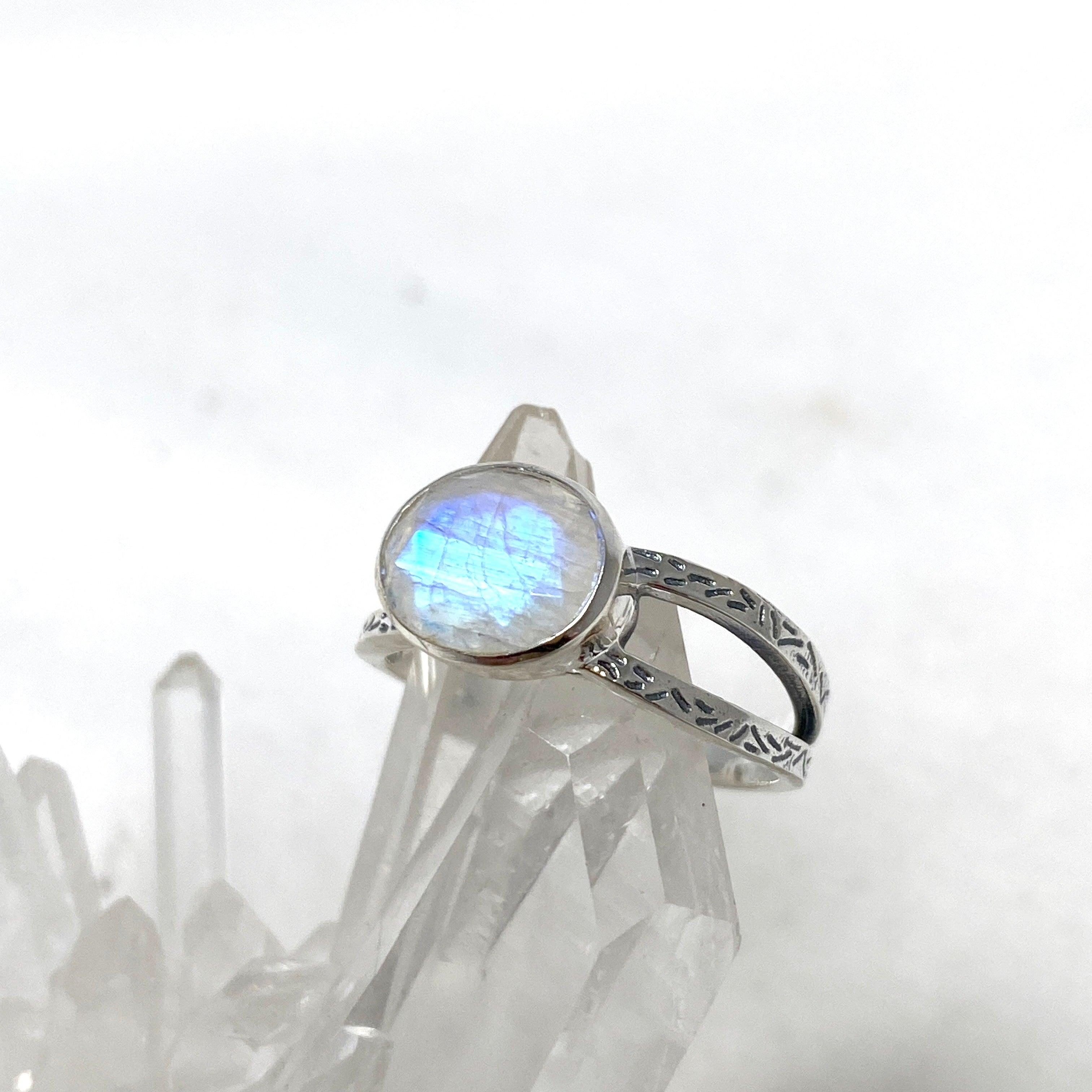 Moonstone Faceted Oval Decorative Split Band Ring R3861 - Elegant Bohemian Jewelry for Women, Perfect for Weddings, Parties & Everyday Wear
