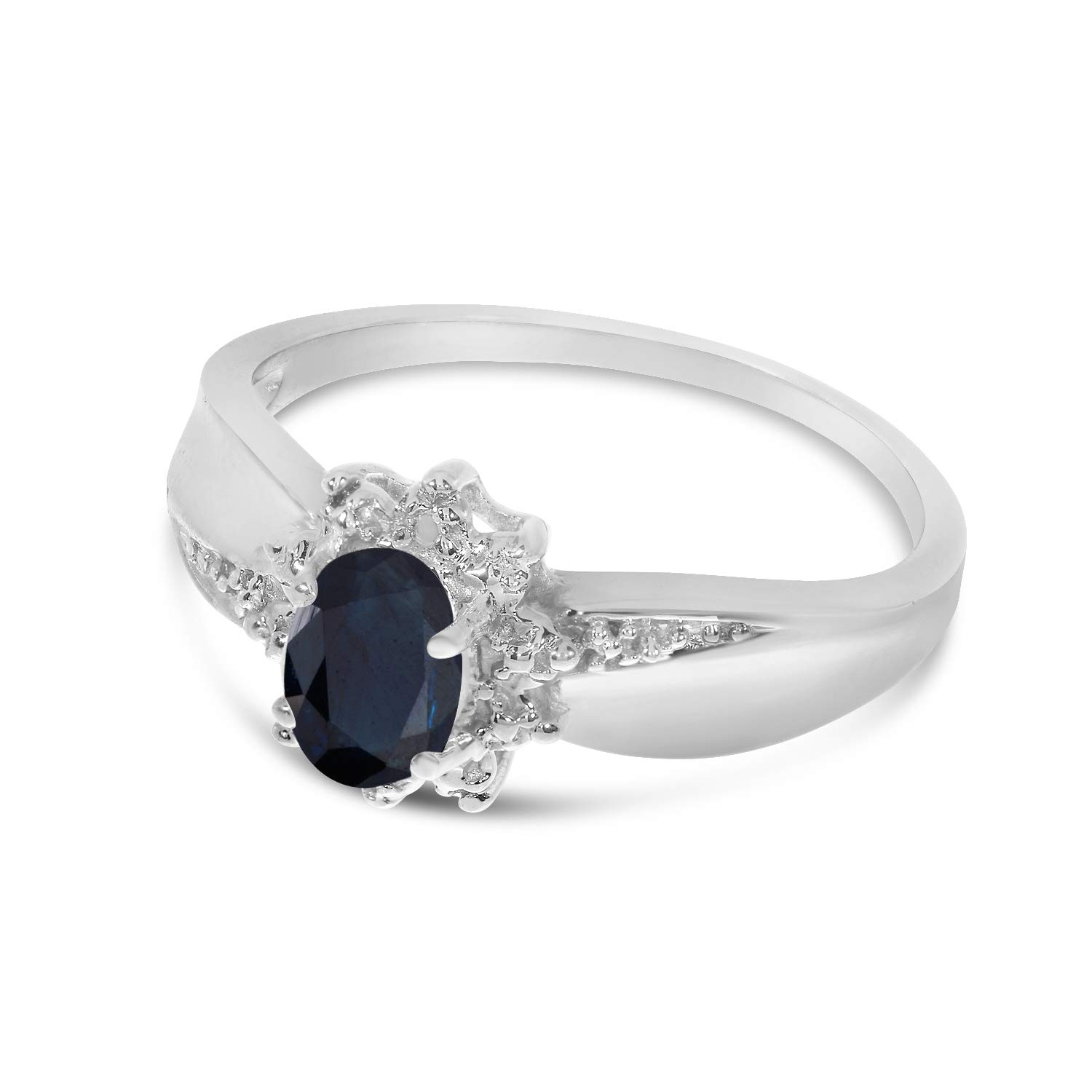 10K White Gold Oval Sapphire and Diamond Engagement Ring for Women - Elegant Wedding, Anniversary, or Promise Jewelry Gift