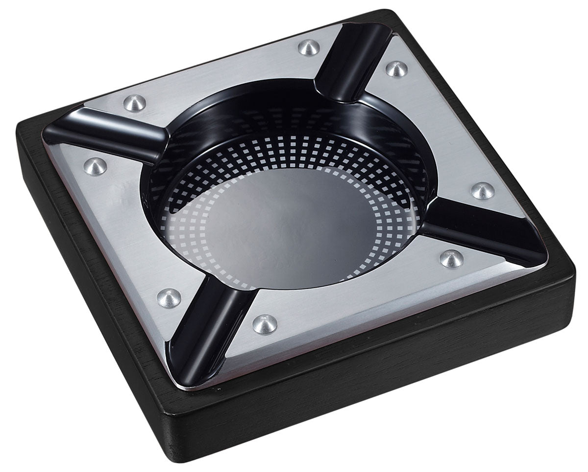 Visol Iris Black Matte Metal & Wood Cigar Ashtray - Premium Outdoor & Indoor Smoking Accessory for Cigar Lovers