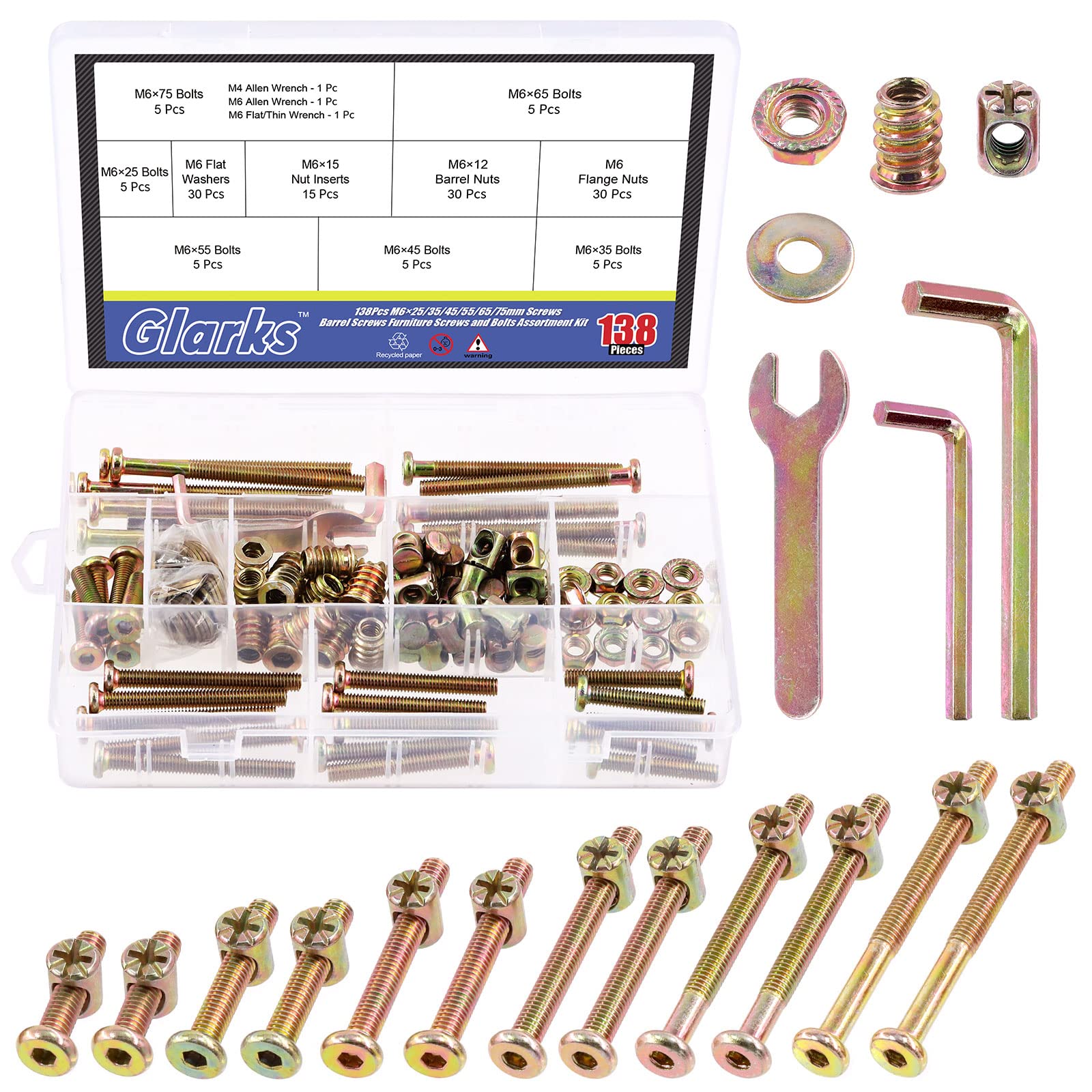 Glarks M6 Baby Crib Screws Kit with Nuts & Washers for Furniture Repair