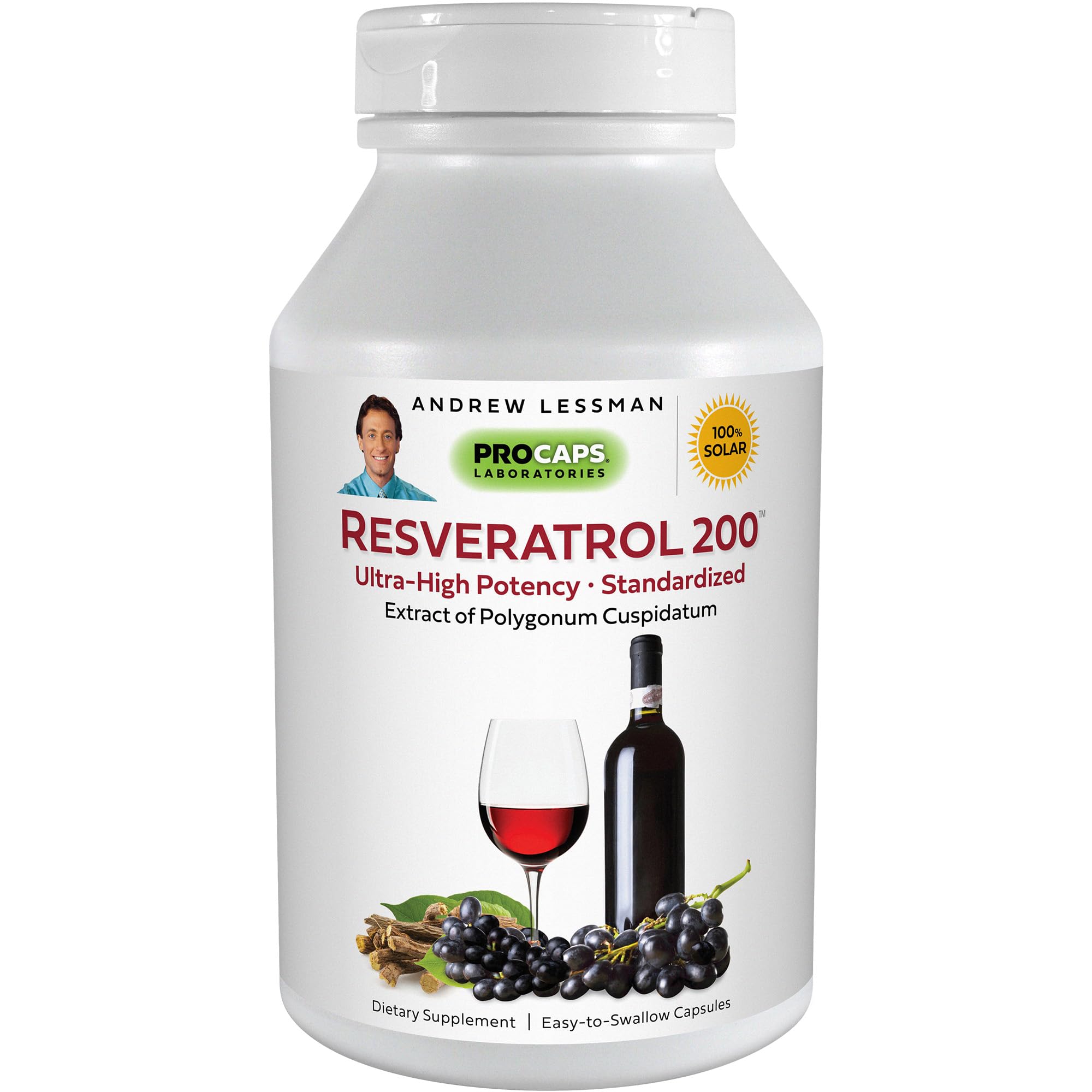ANDREW LESSMAN Resveratrol-200mg - 180 Capsules - Alcohol-Free Red Wine Antioxidant Supplement | Natural Anti-Aging Support for Heart Health & Cellular Protection | Daily Wellness & Longevity Supplement