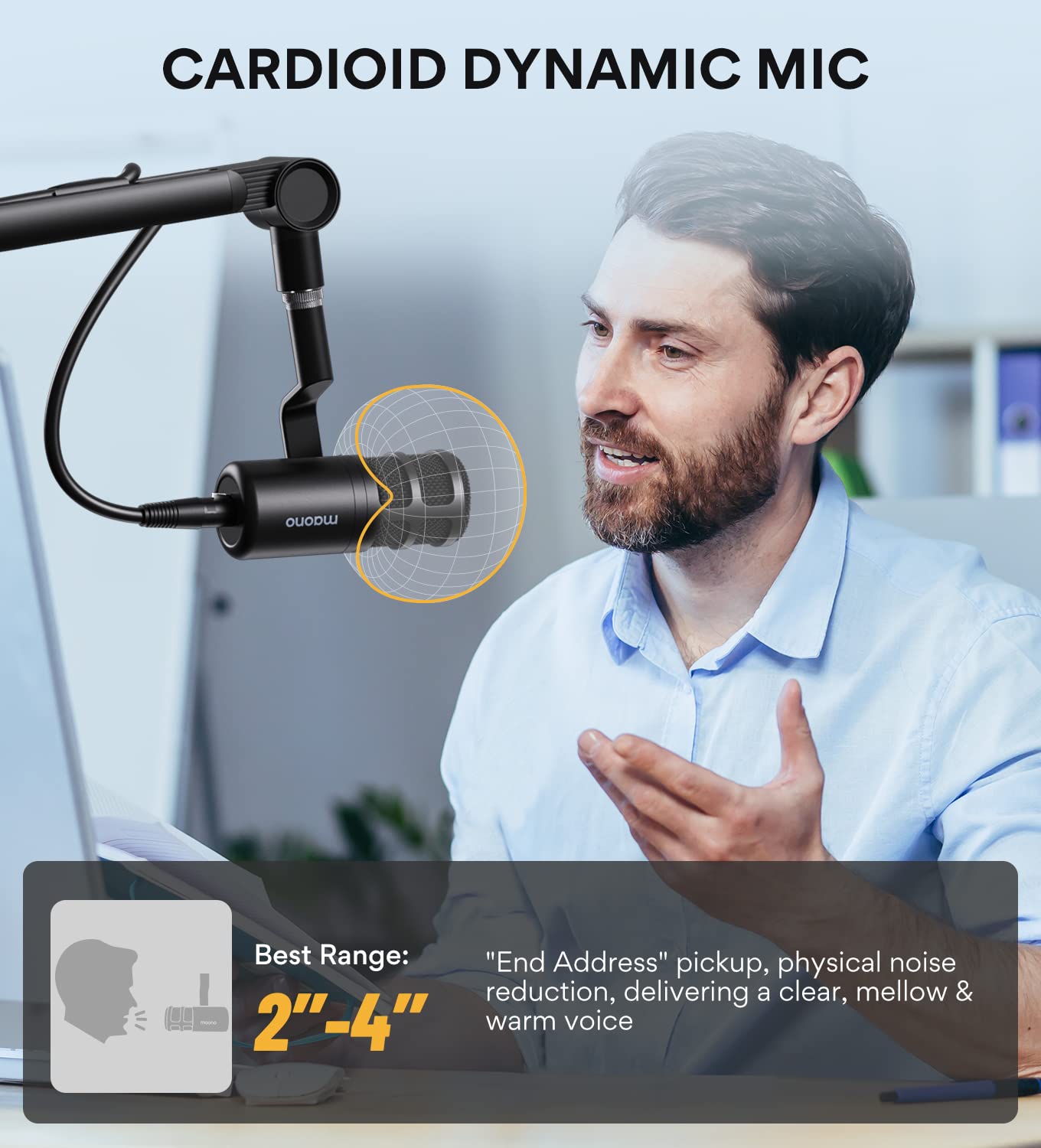 MAONO PD100 XLR Podcast Microphone - Professional Cardioid Dynamic Mic for Studio Recording, Live Streaming & Voice Overs | Noise Isolation Technology | Durable Metal Construction | Compatible with Audio Interfaces, Mixers & Sound Cards | Perfect for Home Studios, Podcasting & Gaming Setups
