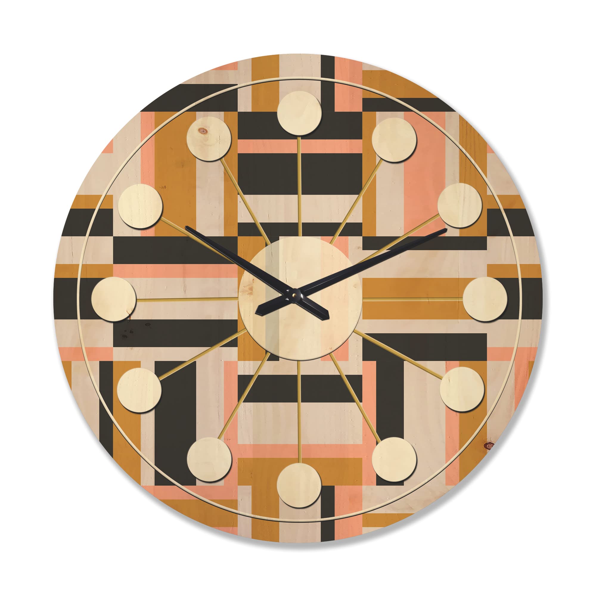 Abstract Retro Geometric Wood Wall Clock - Large Mid-Century Modern Decorative Clock for Living Room, Bedroom & Office Décor | Oversized Vintage Design for Home & Workspace