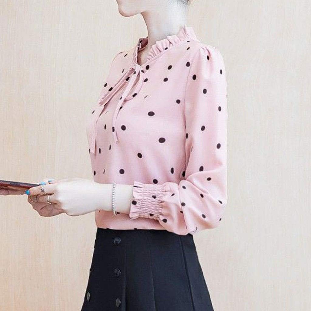 TWDYC Women's Chiffon Blouse Long Sleeve Polka Dot Printed Top - Flowy Summer Spring Casual Shirt (XXXL, Color B) | Office Wear, Date Night, Weekend Outfits