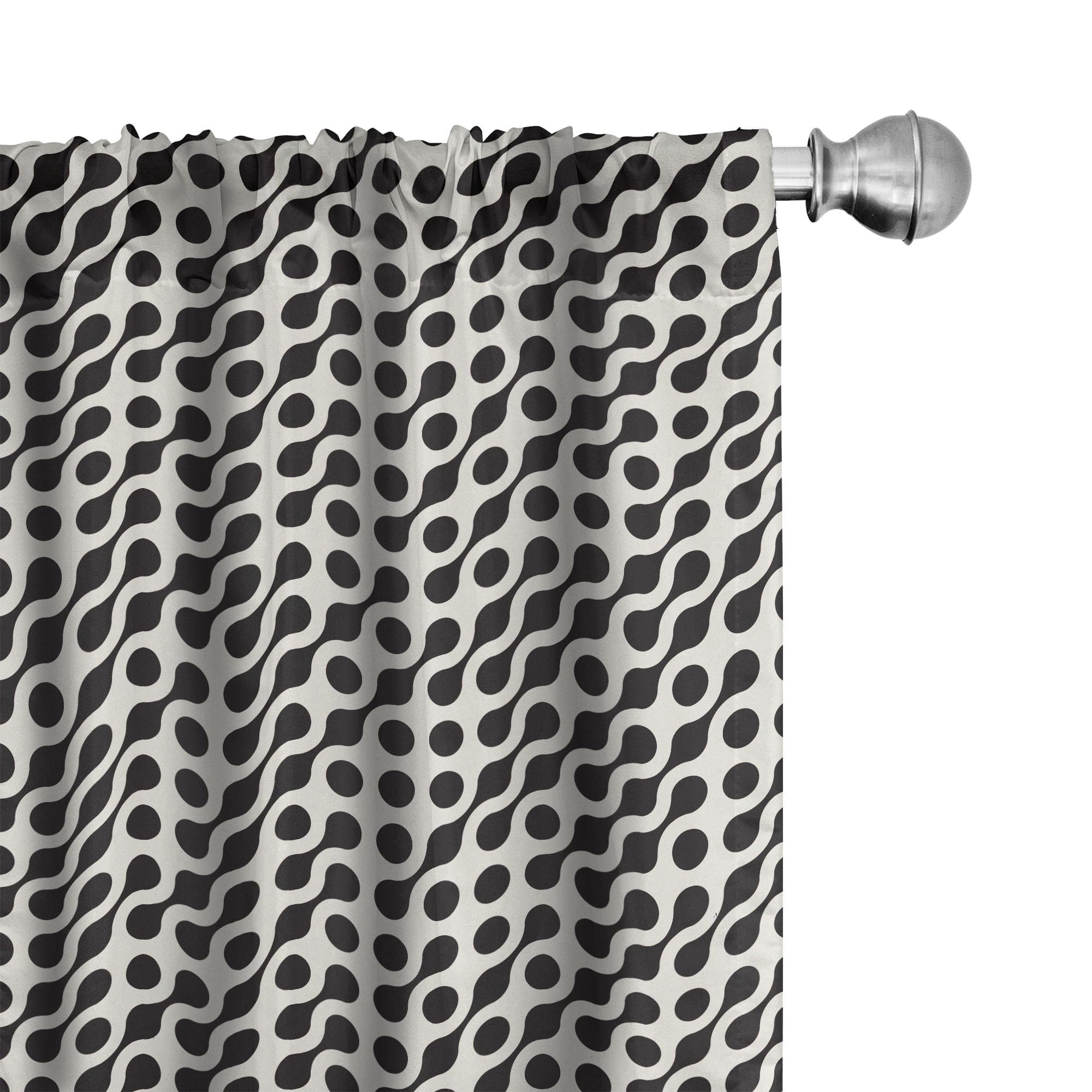 Ambesonne Geometric Black & White Window Curtains - Diagonal Rounded Circles & Wavy Lines Modern Design - Lightweight 2-Panel Set with Rod Pocket (28
